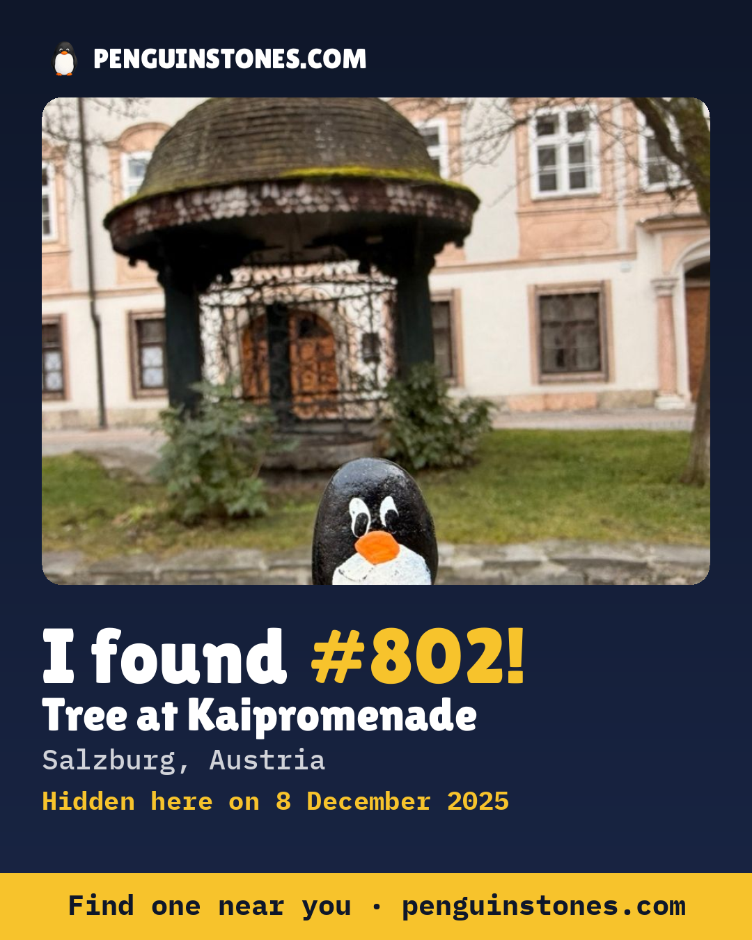 Obrázok s nápisom „I found #802“: fotka kameňa, kde je a ako ďaleko docestoval