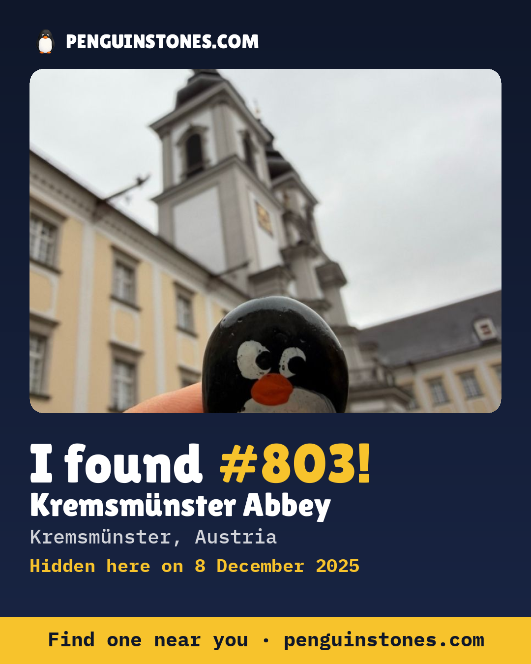 Obrázok s nápisom „I found #803“: fotka kameňa, kde je a ako ďaleko docestoval