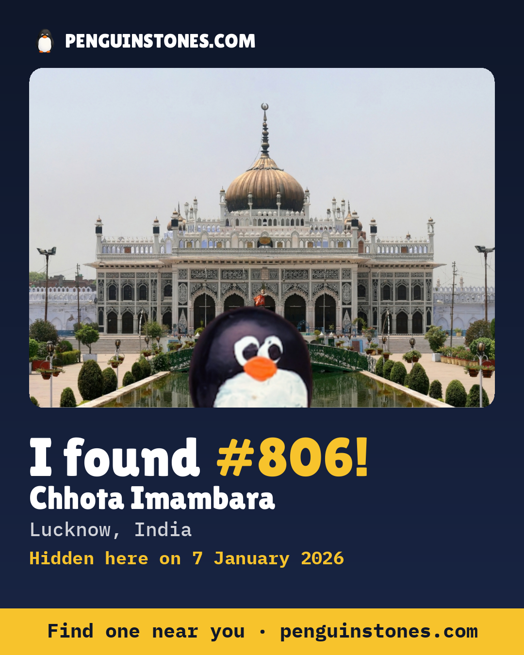 Obrázok s nápisom „I found #806“: fotka kameňa, kde je a ako ďaleko docestoval