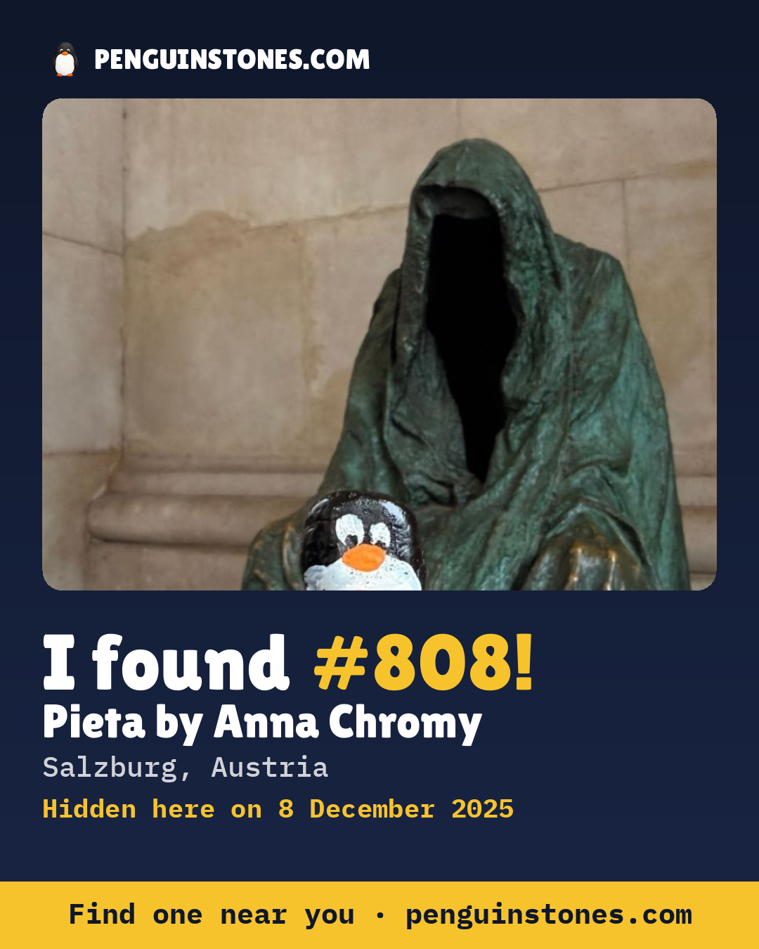 Obrázok s nápisom „I found #808“: fotka kameňa, kde je a ako ďaleko docestoval