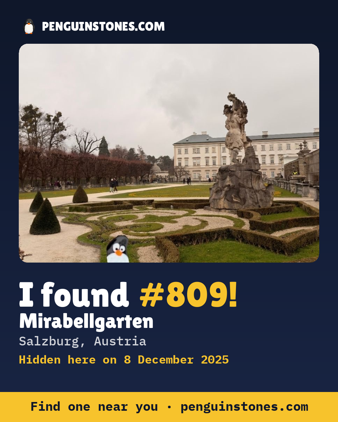 Obrázok s nápisom „I found #809“: fotka kameňa, kde je a ako ďaleko docestoval