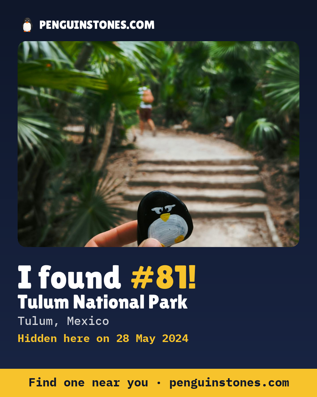 Obrázok s nápisom „I found #81“: fotka kameňa, kde je a ako ďaleko docestoval