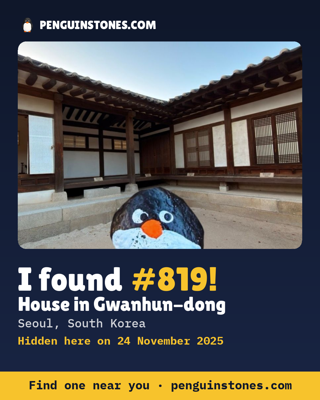 Obrázok s nápisom „I found #819“: fotka kameňa, kde je a ako ďaleko docestoval