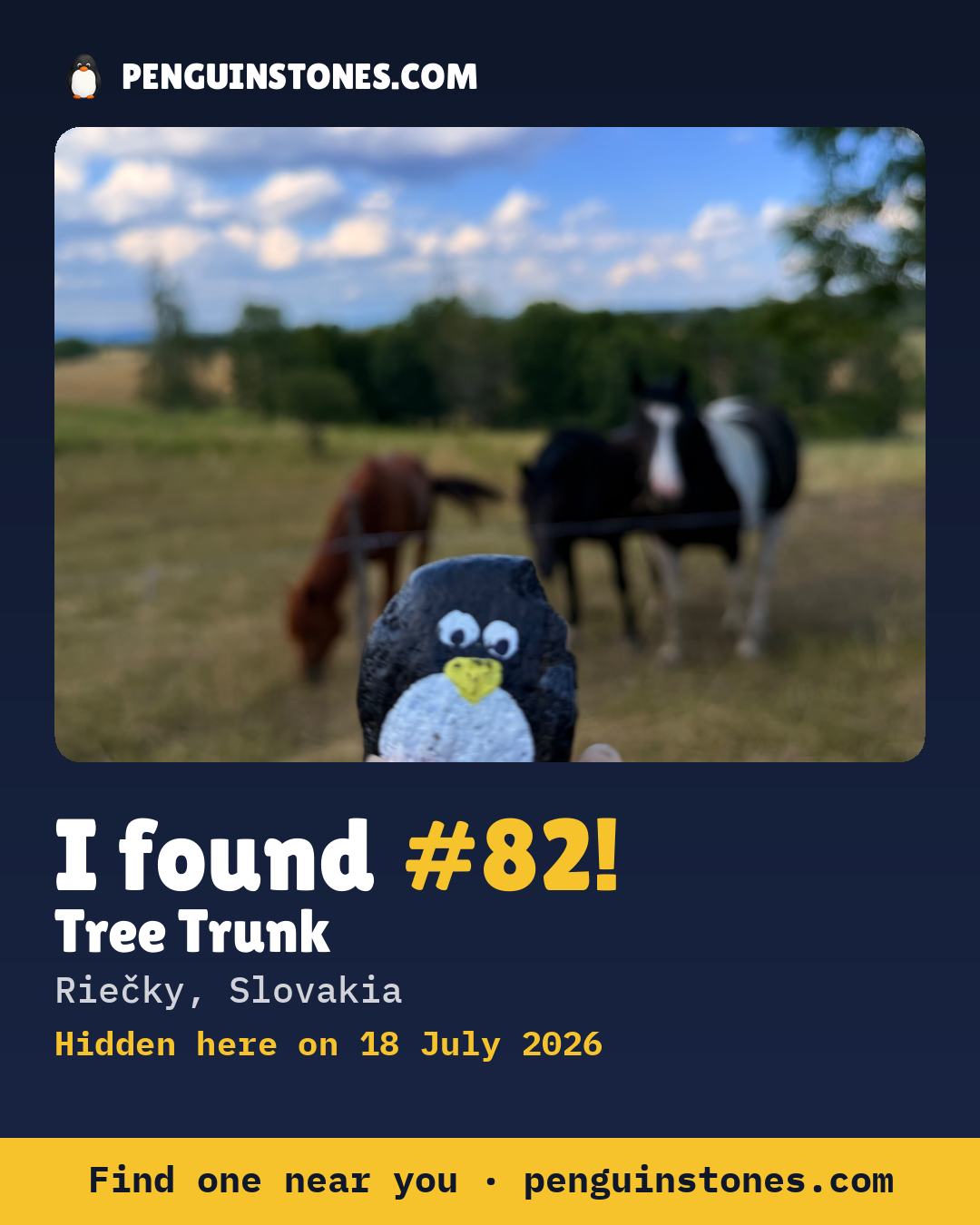 Obrázok s nápisom „I found #82“: fotka kameňa, kde je a ako ďaleko docestoval