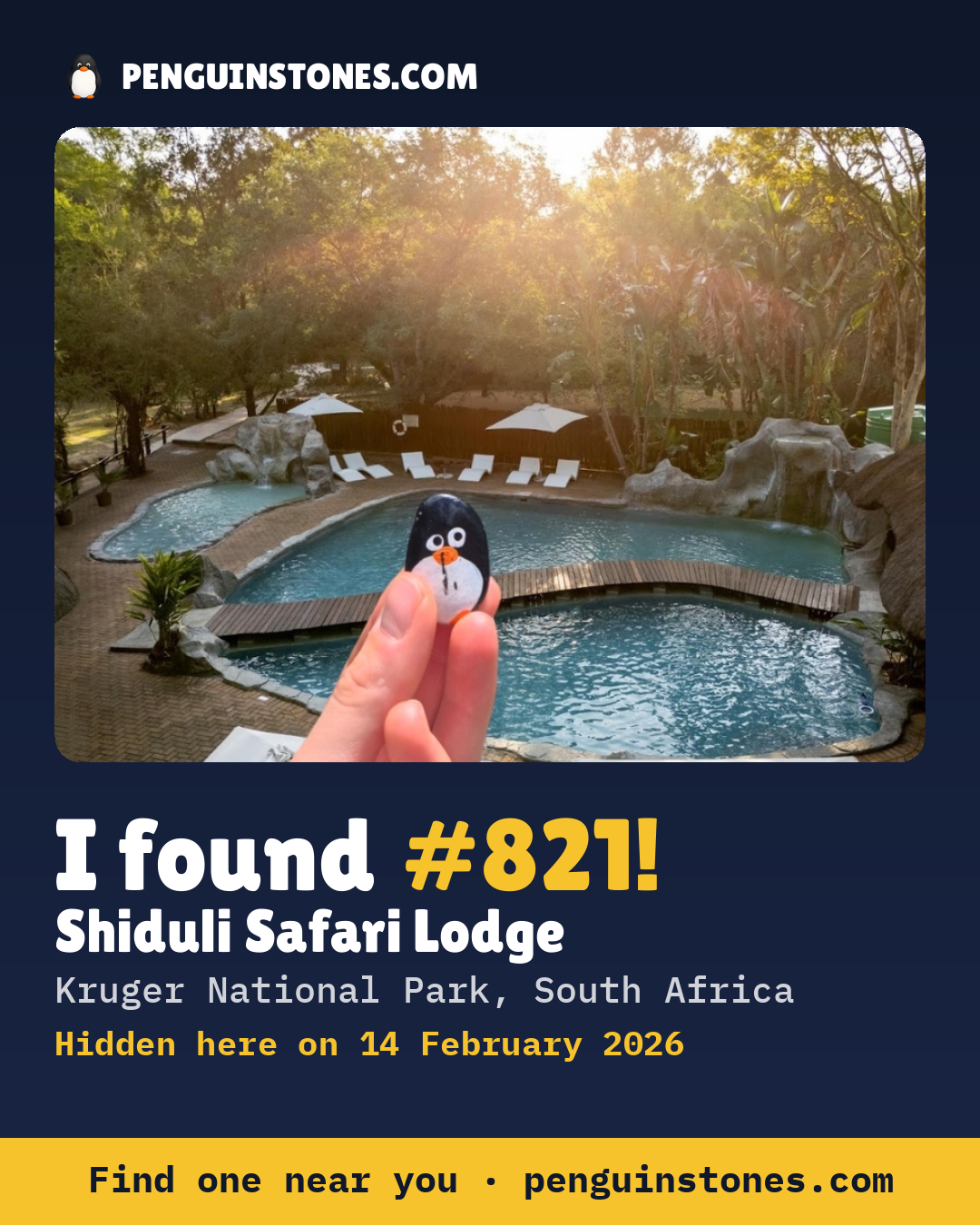 Obrázok s nápisom „I found #821“: fotka kameňa, kde je a ako ďaleko docestoval