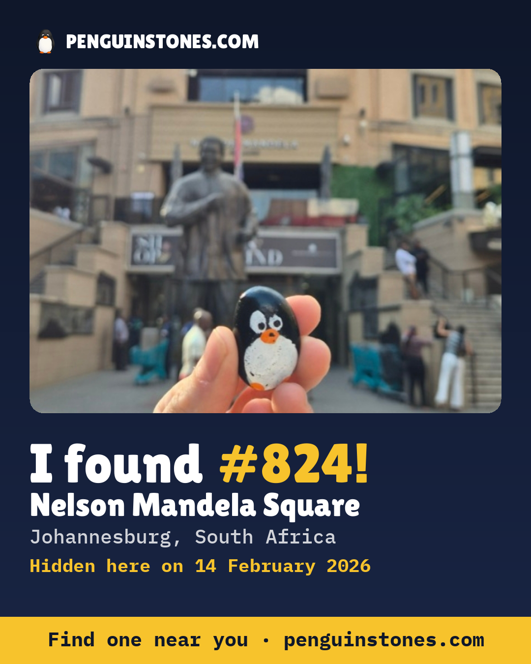 Obrázok s nápisom „I found #824“: fotka kameňa, kde je a ako ďaleko docestoval