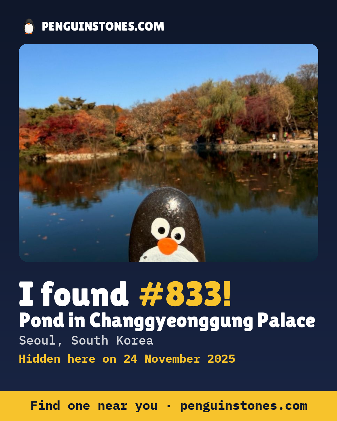 Obrázok s nápisom „I found #833“: fotka kameňa, kde je a ako ďaleko docestoval