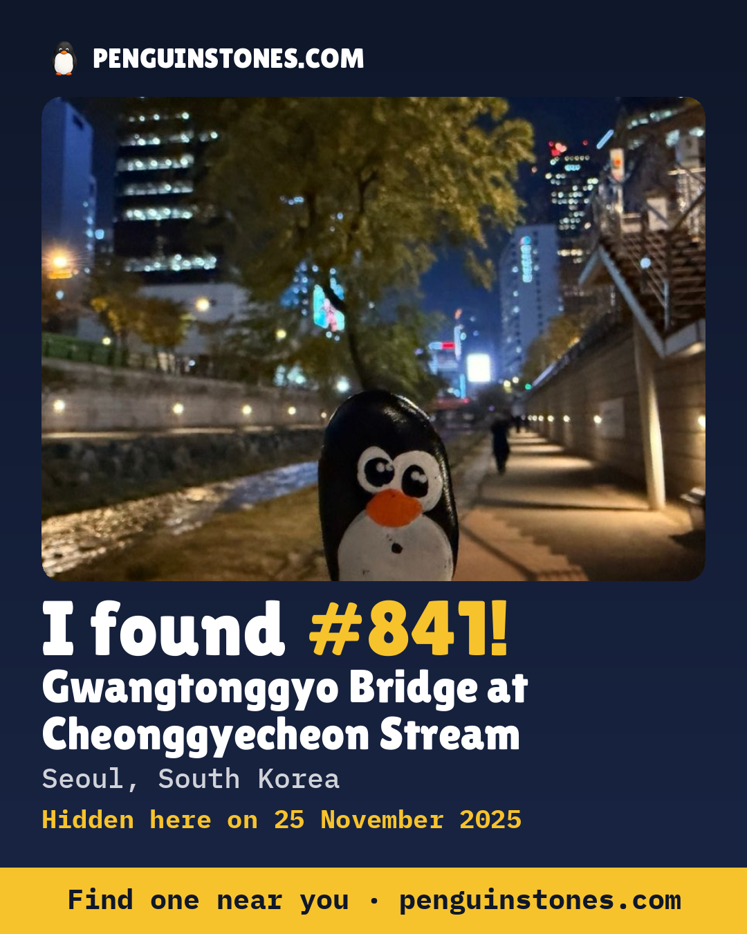 Obrázok s nápisom „I found #841“: fotka kameňa, kde je a ako ďaleko docestoval
