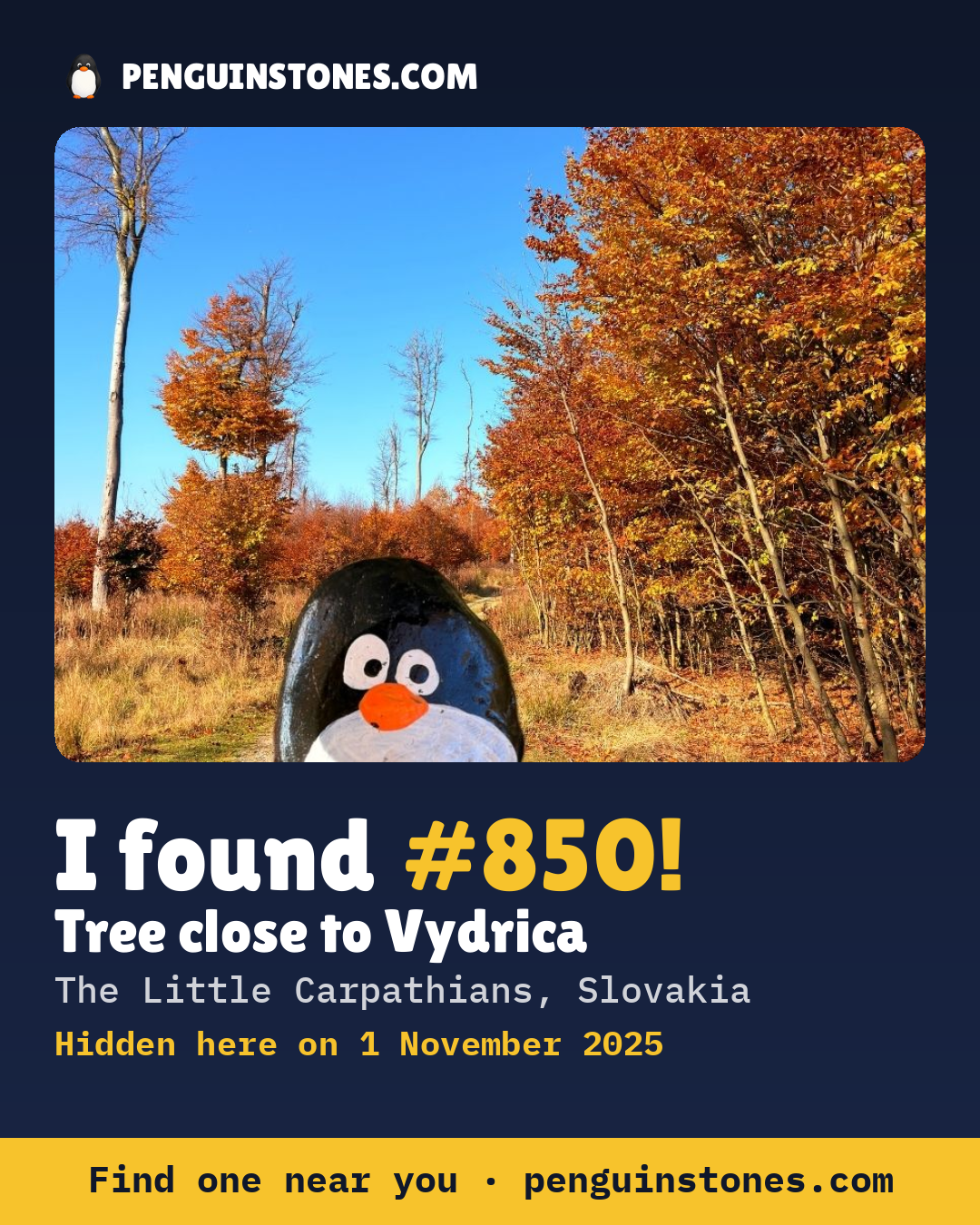 Obrázok s nápisom „I found #850“: fotka kameňa, kde je a ako ďaleko docestoval