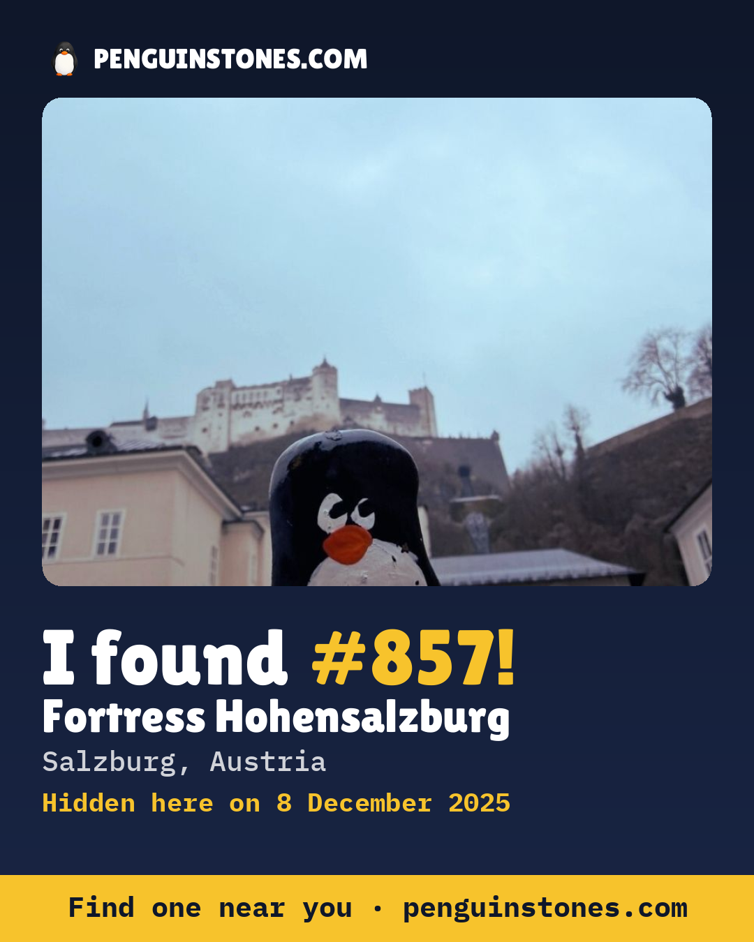Obrázok s nápisom „I found #857“: fotka kameňa, kde je a ako ďaleko docestoval