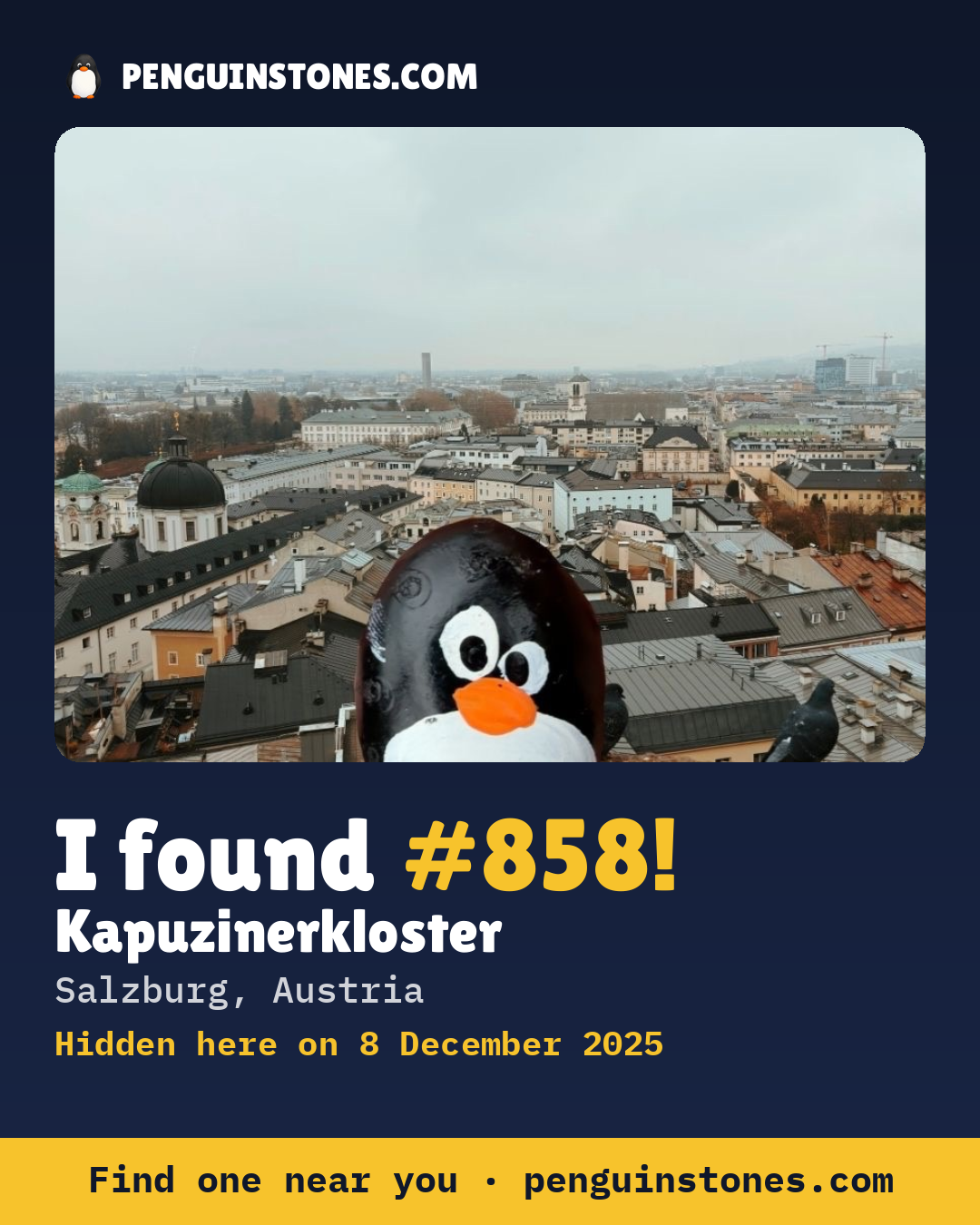 Obrázok s nápisom „I found #858“: fotka kameňa, kde je a ako ďaleko docestoval