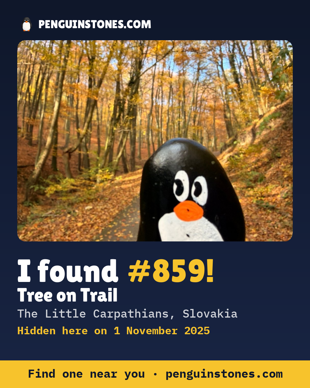 Obrázok s nápisom „I found #859“: fotka kameňa, kde je a ako ďaleko docestoval
