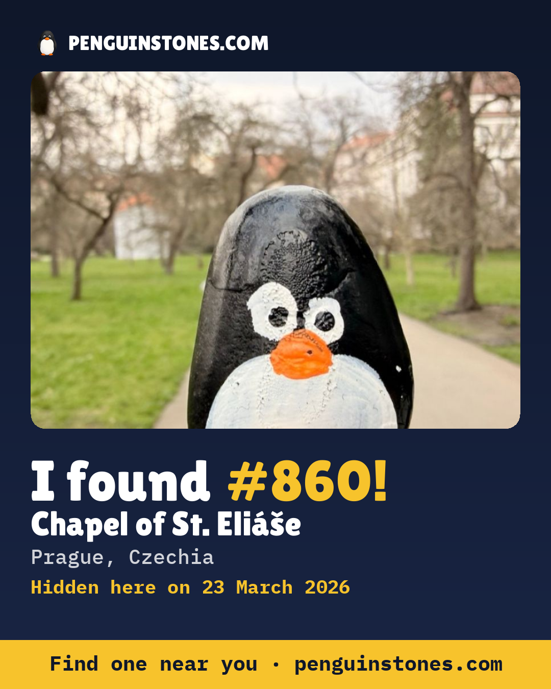 Obrázok s nápisom „I found #860“: fotka kameňa, kde je a ako ďaleko docestoval