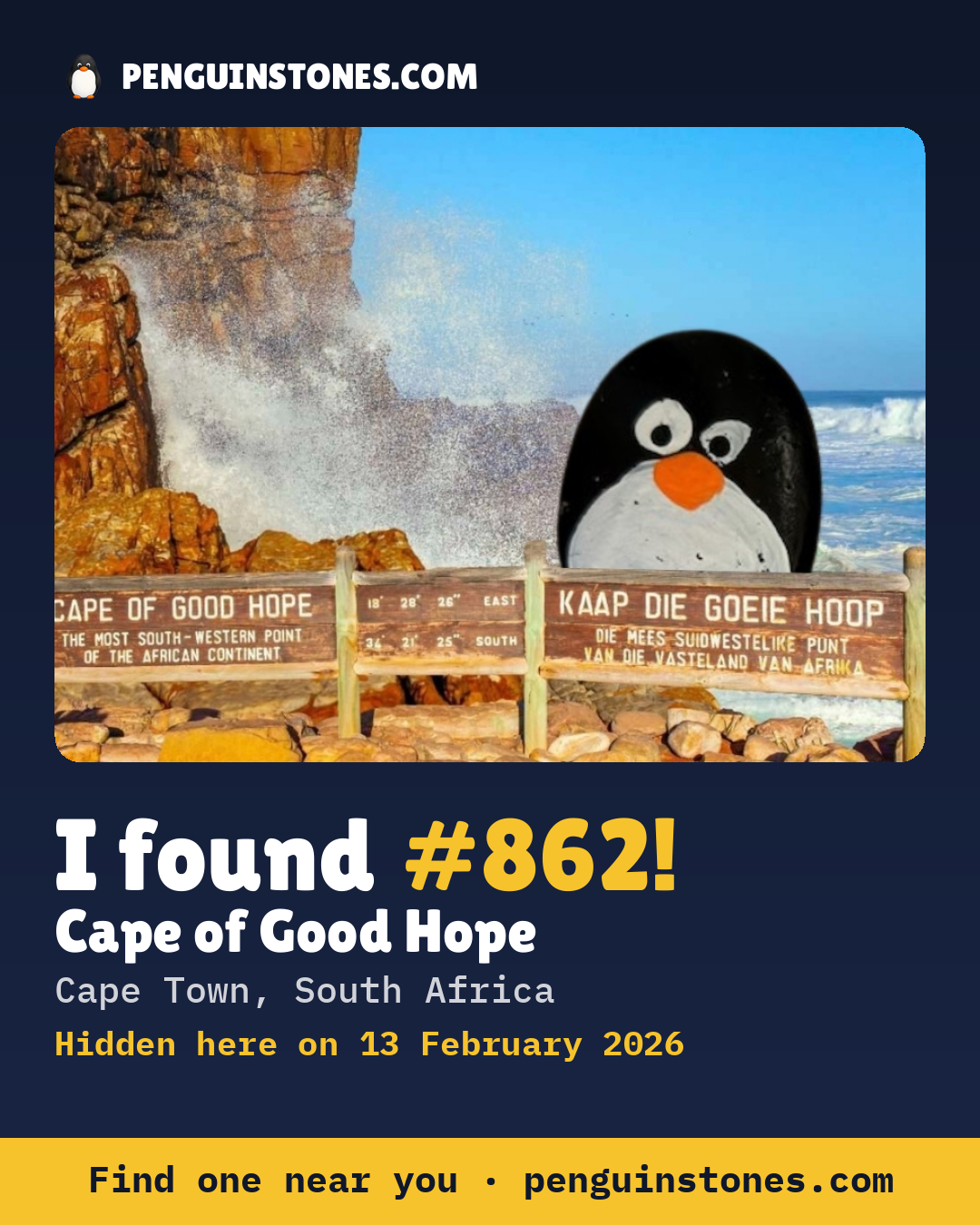 Obrázok s nápisom „I found #862“: fotka kameňa, kde je a ako ďaleko docestoval