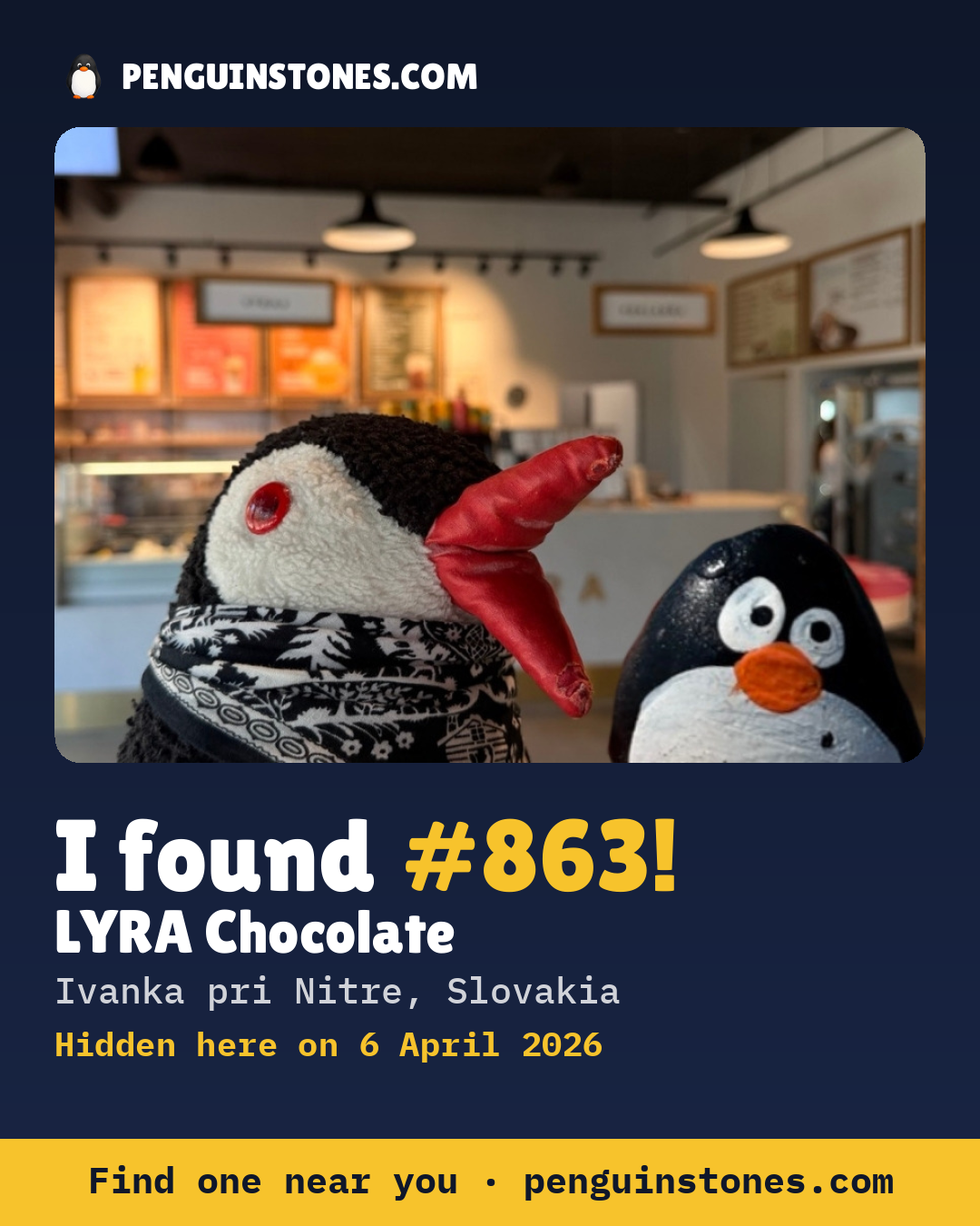 Obrázok s nápisom „I found #863“: fotka kameňa, kde je a ako ďaleko docestoval