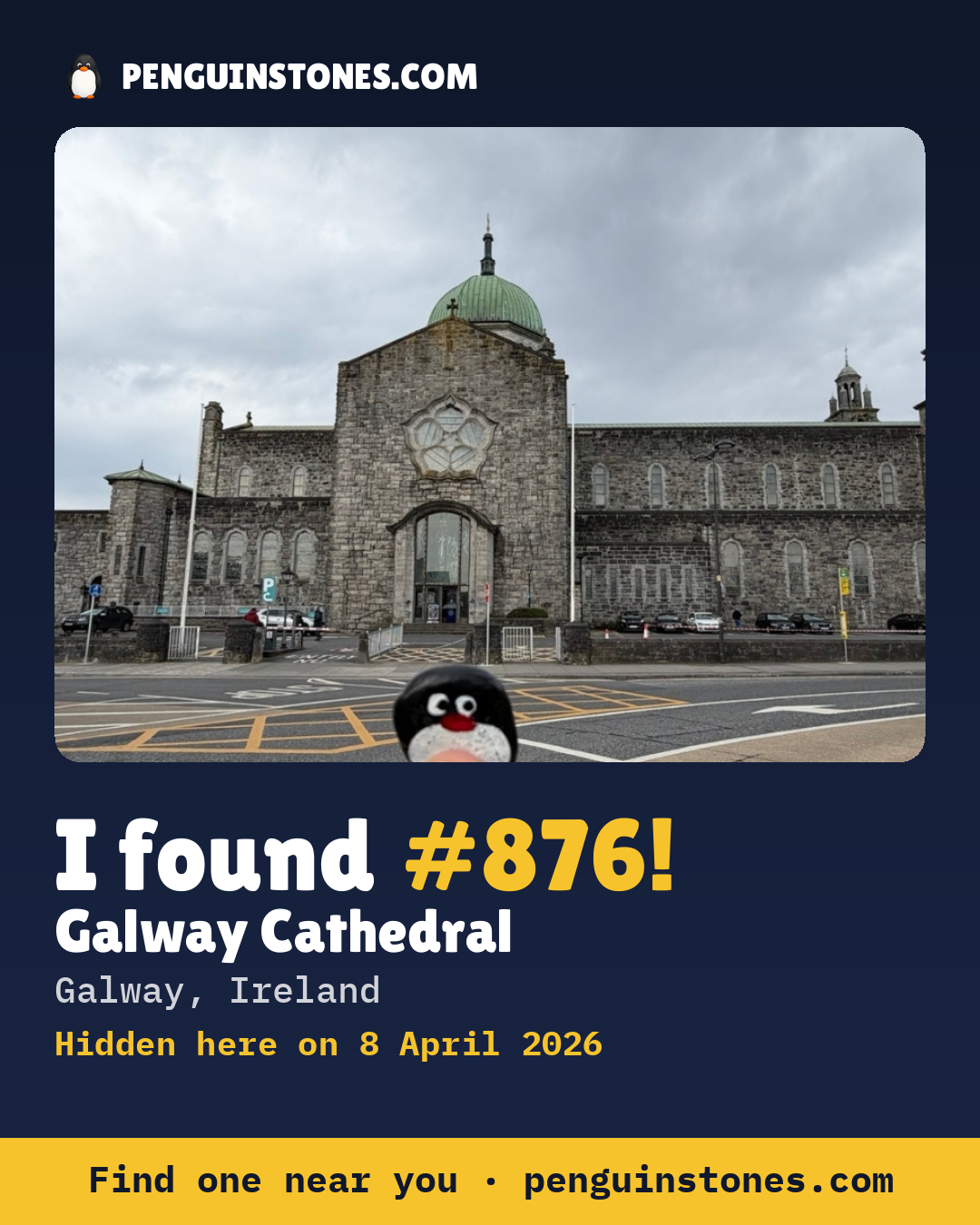 Obrázok s nápisom „I found #876“: fotka kameňa, kde je a ako ďaleko docestoval