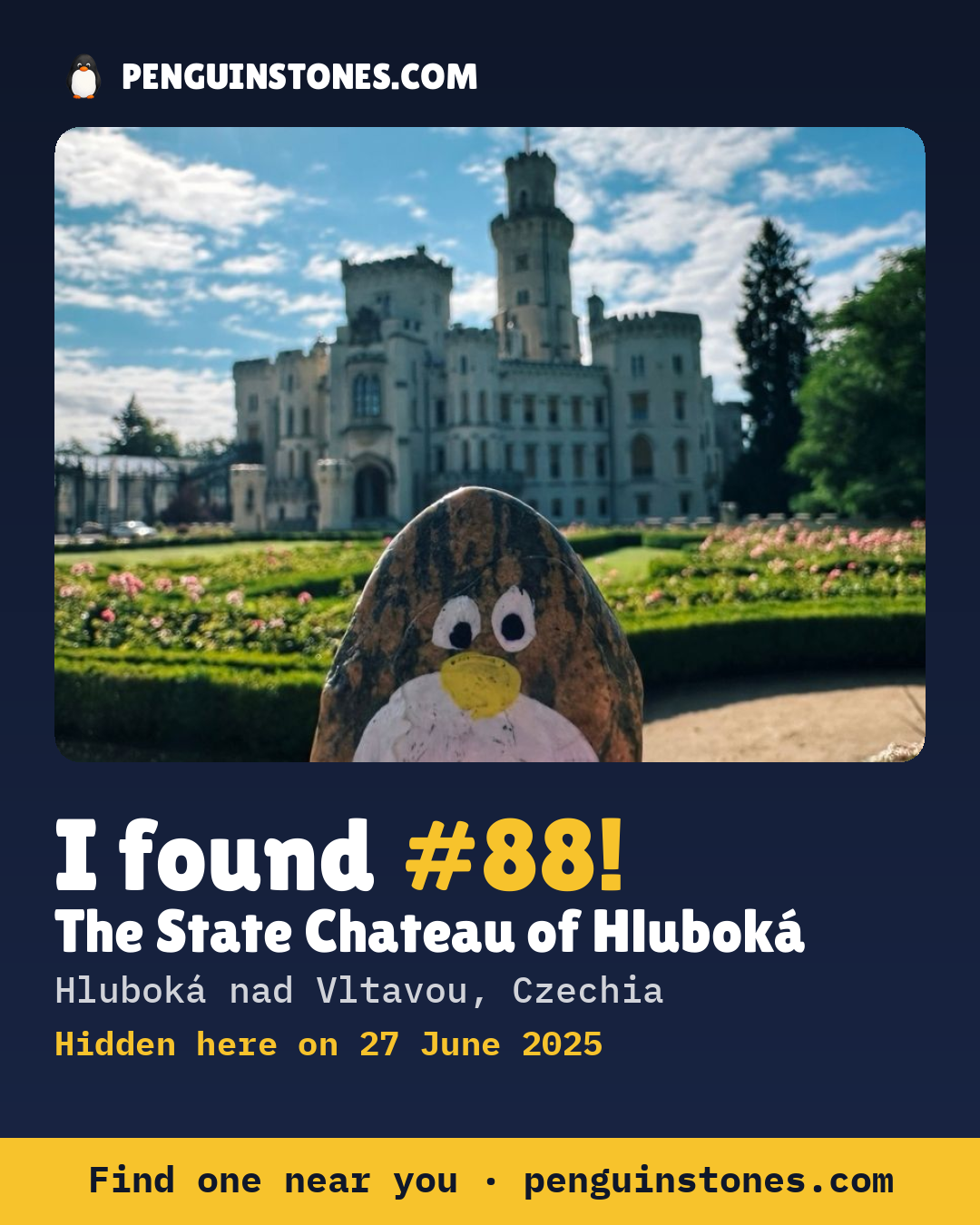 Obrázok s nápisom „I found #88“: fotka kameňa, kde je a ako ďaleko docestoval