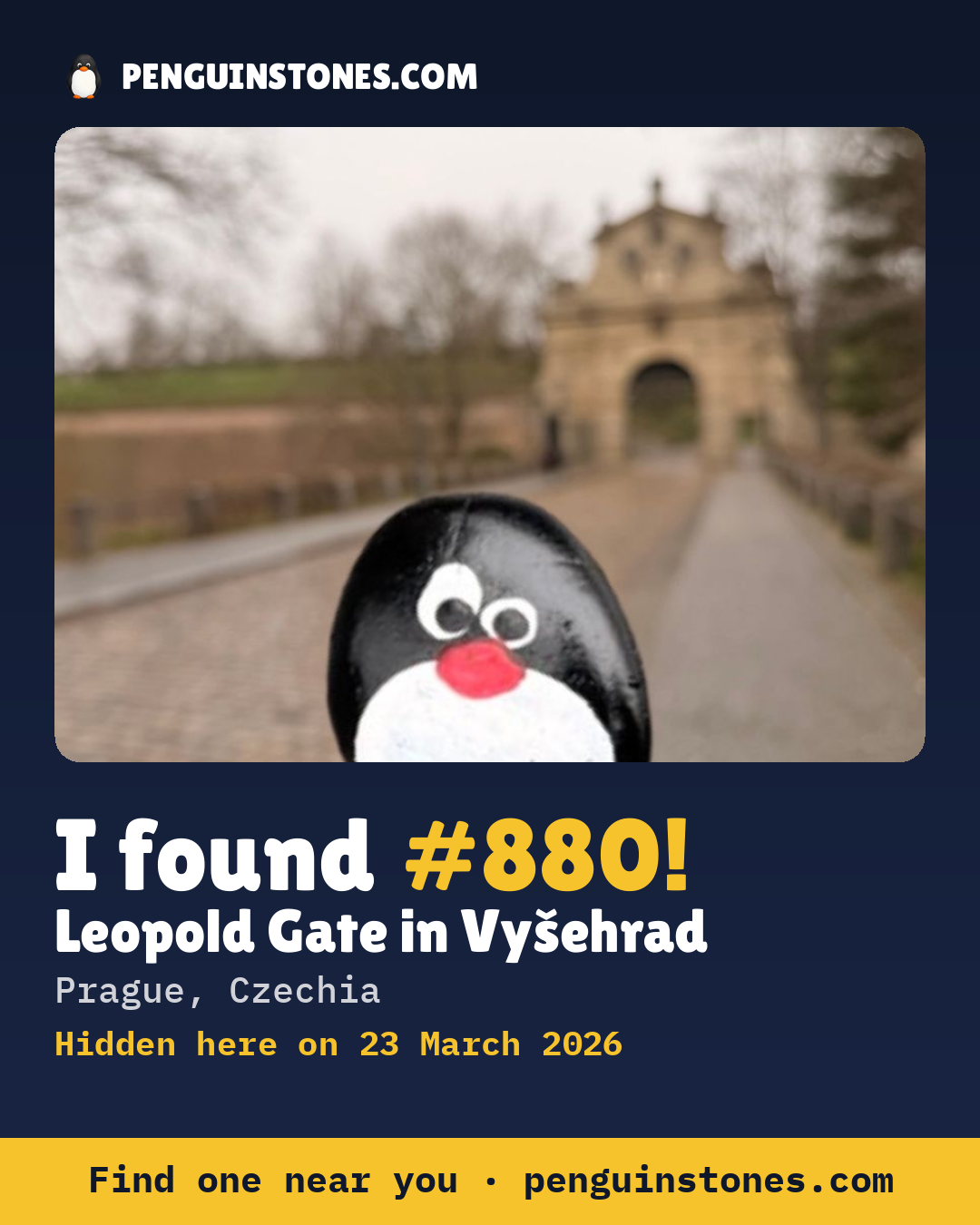 Obrázok s nápisom „I found #880“: fotka kameňa, kde je a ako ďaleko docestoval