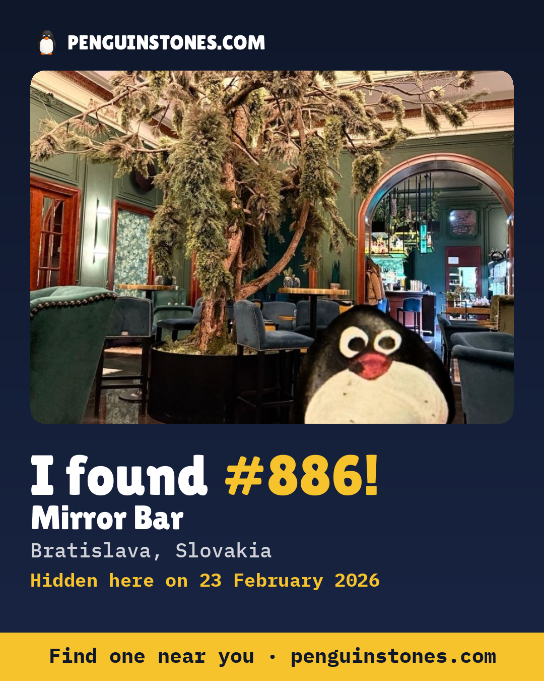 Obrázok s nápisom „I found #886“: fotka kameňa, kde je a ako ďaleko docestoval