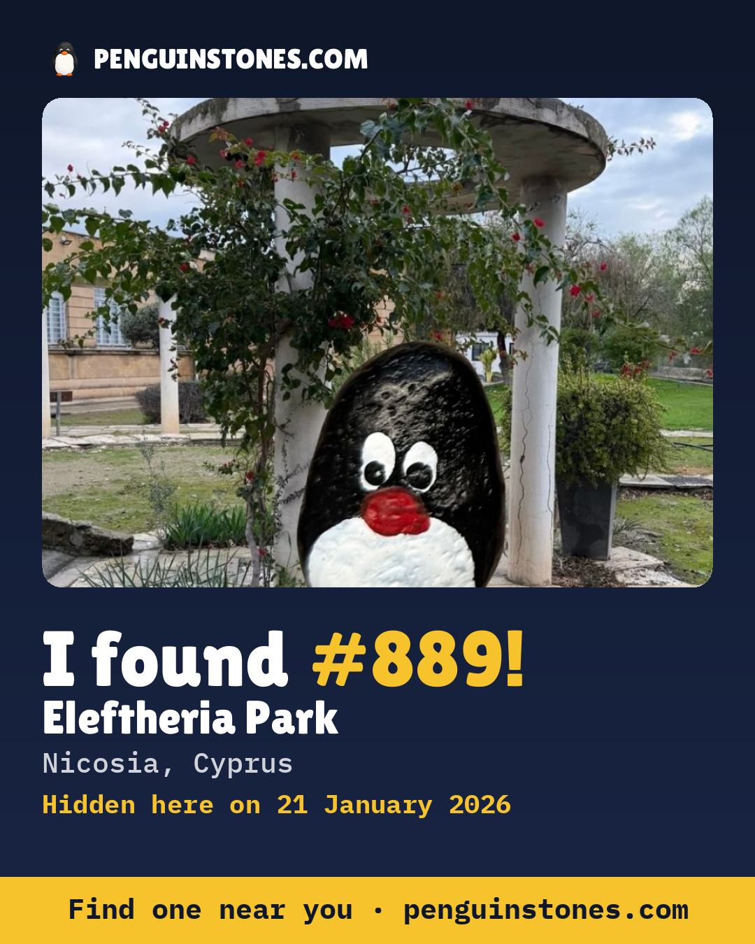 Obrázok s nápisom „I found #889“: fotka kameňa, kde je a ako ďaleko docestoval