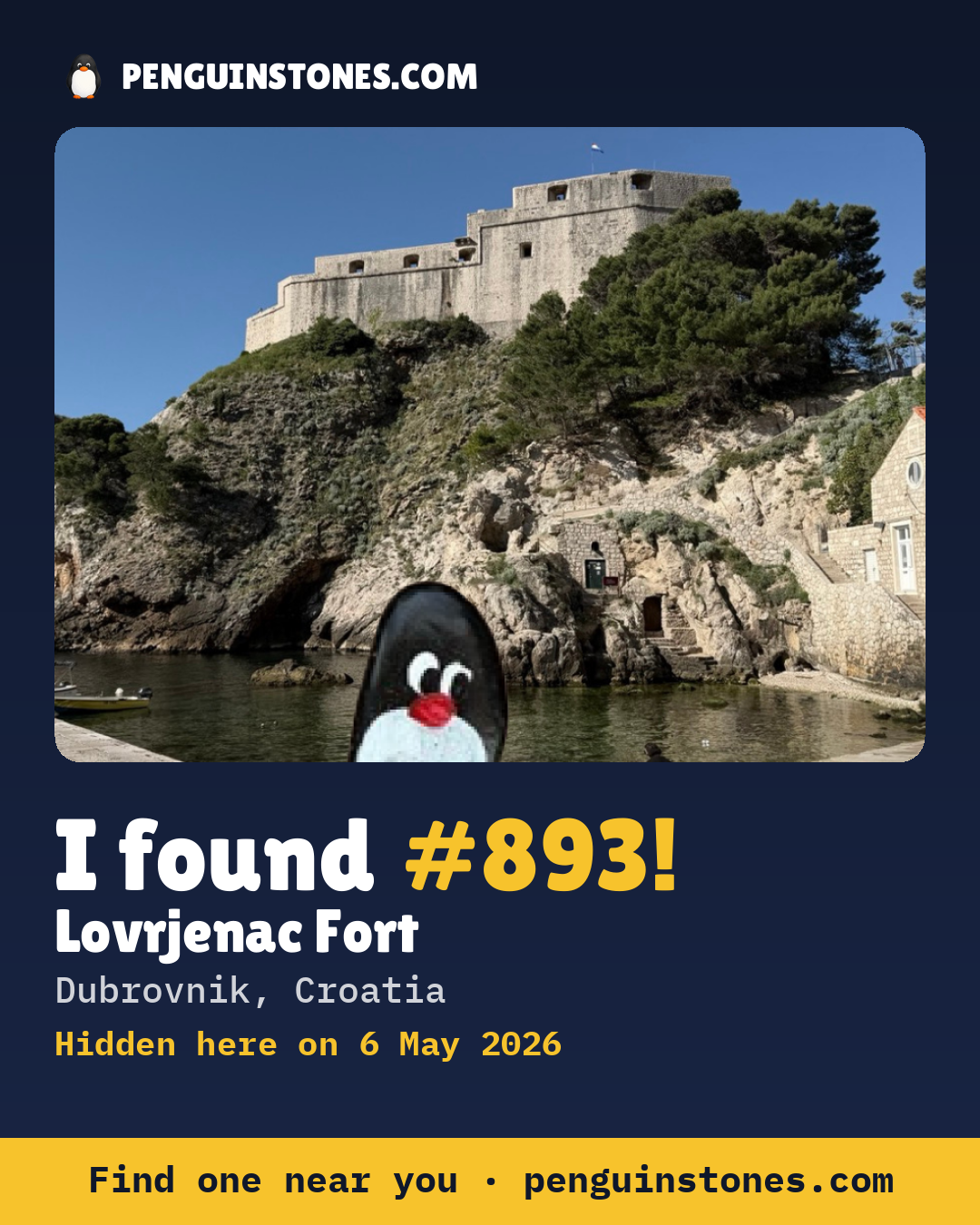 Obrázok s nápisom „I found #893“: fotka kameňa, kde je a ako ďaleko docestoval