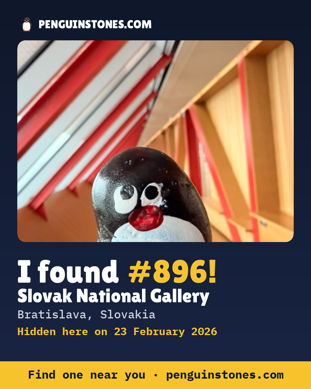 Obrázok s nápisom „I found #896“: fotka kameňa, kde je a ako ďaleko docestoval