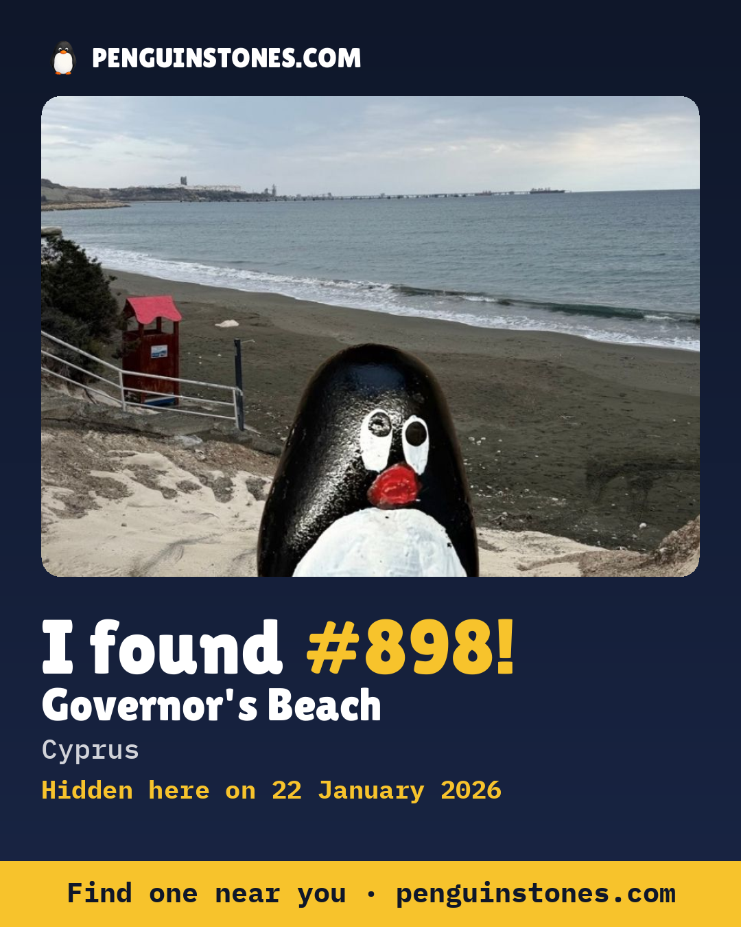 Obrázok s nápisom „I found #898“: fotka kameňa, kde je a ako ďaleko docestoval