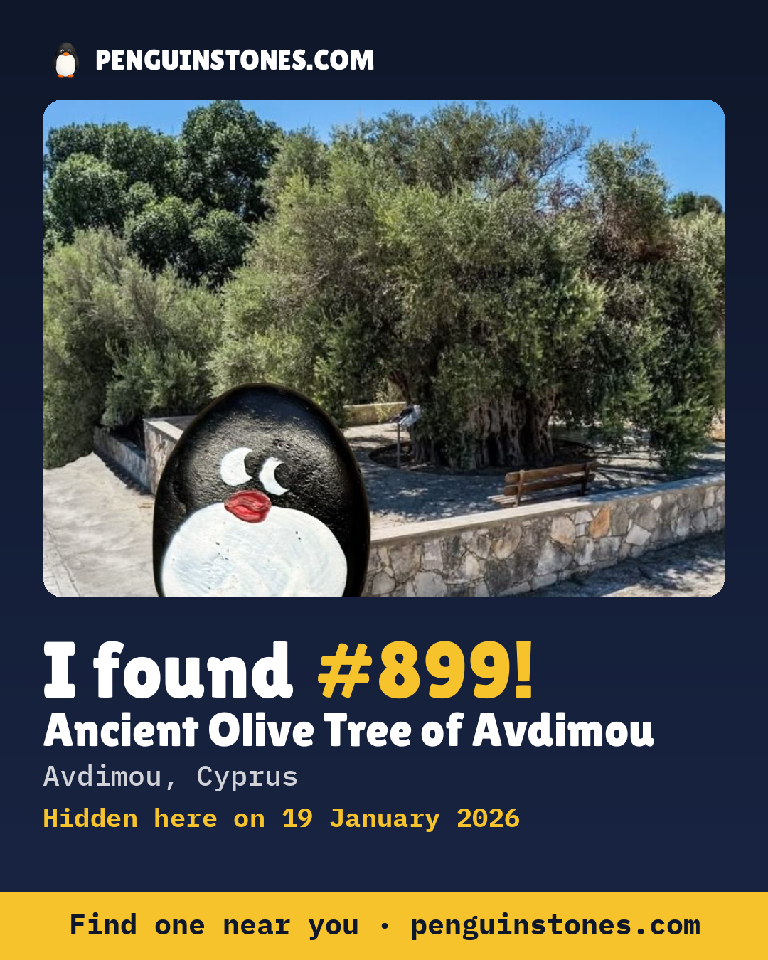 Obrázok s nápisom „I found #899“: fotka kameňa, kde je a ako ďaleko docestoval