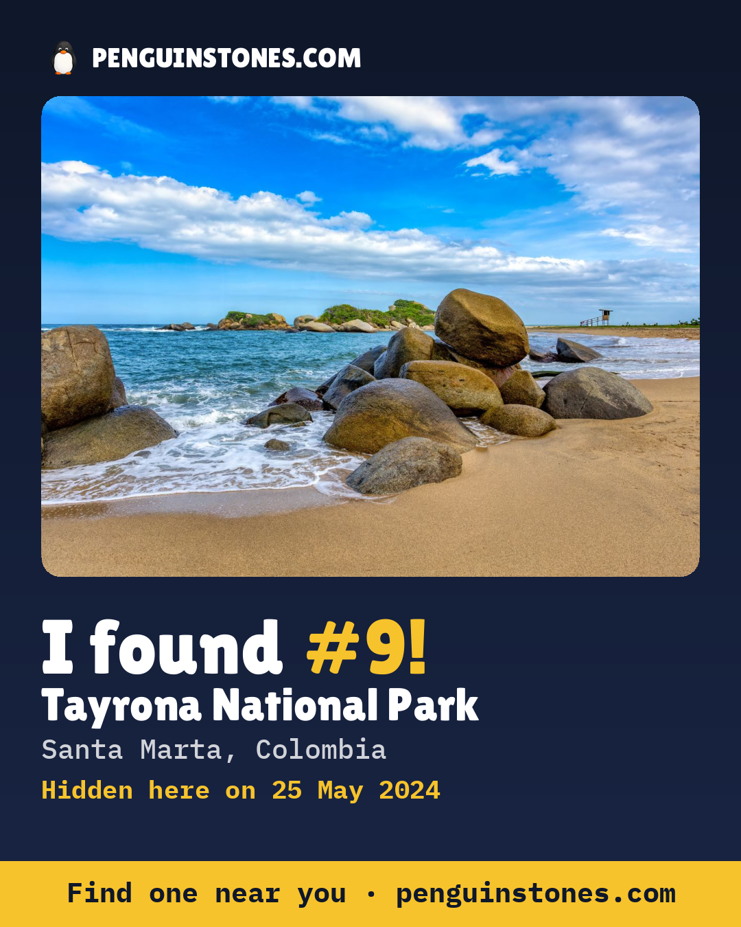 Obrázok s nápisom „I found #9“: fotka kameňa, kde je a ako ďaleko docestoval
