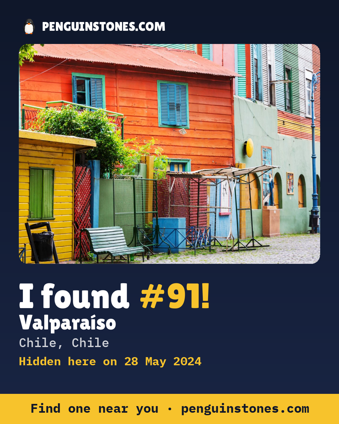 Obrázok s nápisom „I found #91“: fotka kameňa, kde je a ako ďaleko docestoval
