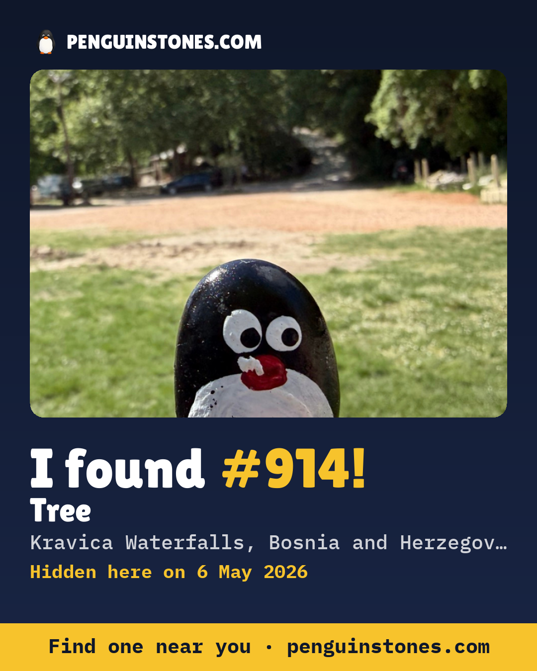 Obrázok s nápisom „I found #914“: fotka kameňa, kde je a ako ďaleko docestoval