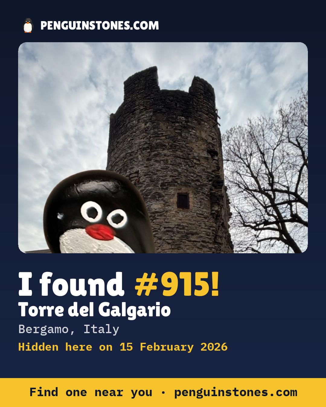 Obrázok s nápisom „I found #915“: fotka kameňa, kde je a ako ďaleko docestoval