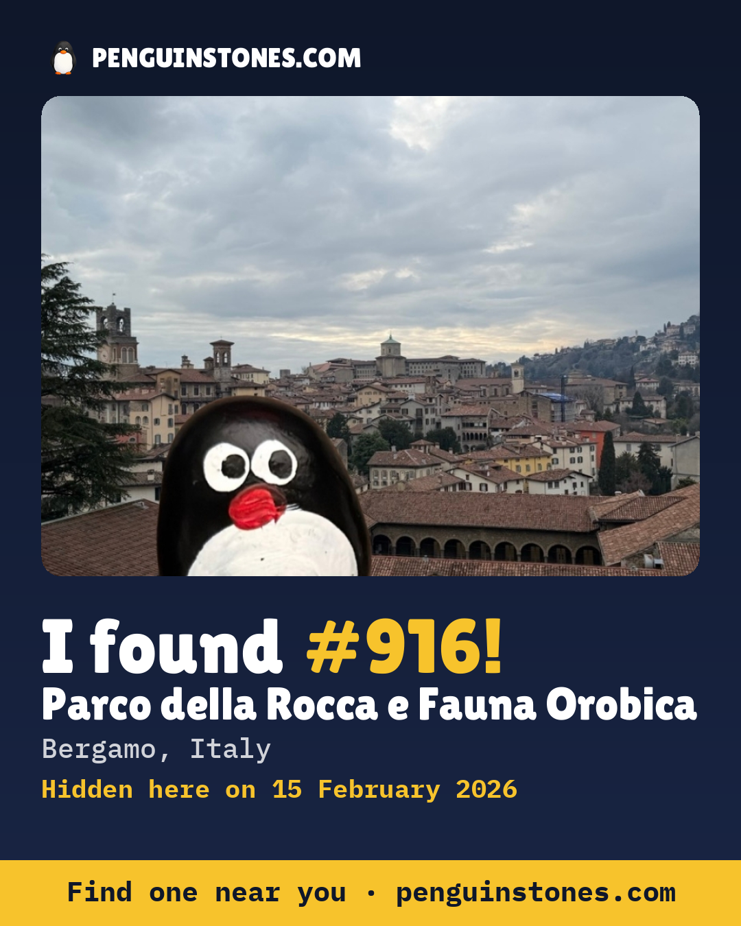 Obrázok s nápisom „I found #916“: fotka kameňa, kde je a ako ďaleko docestoval