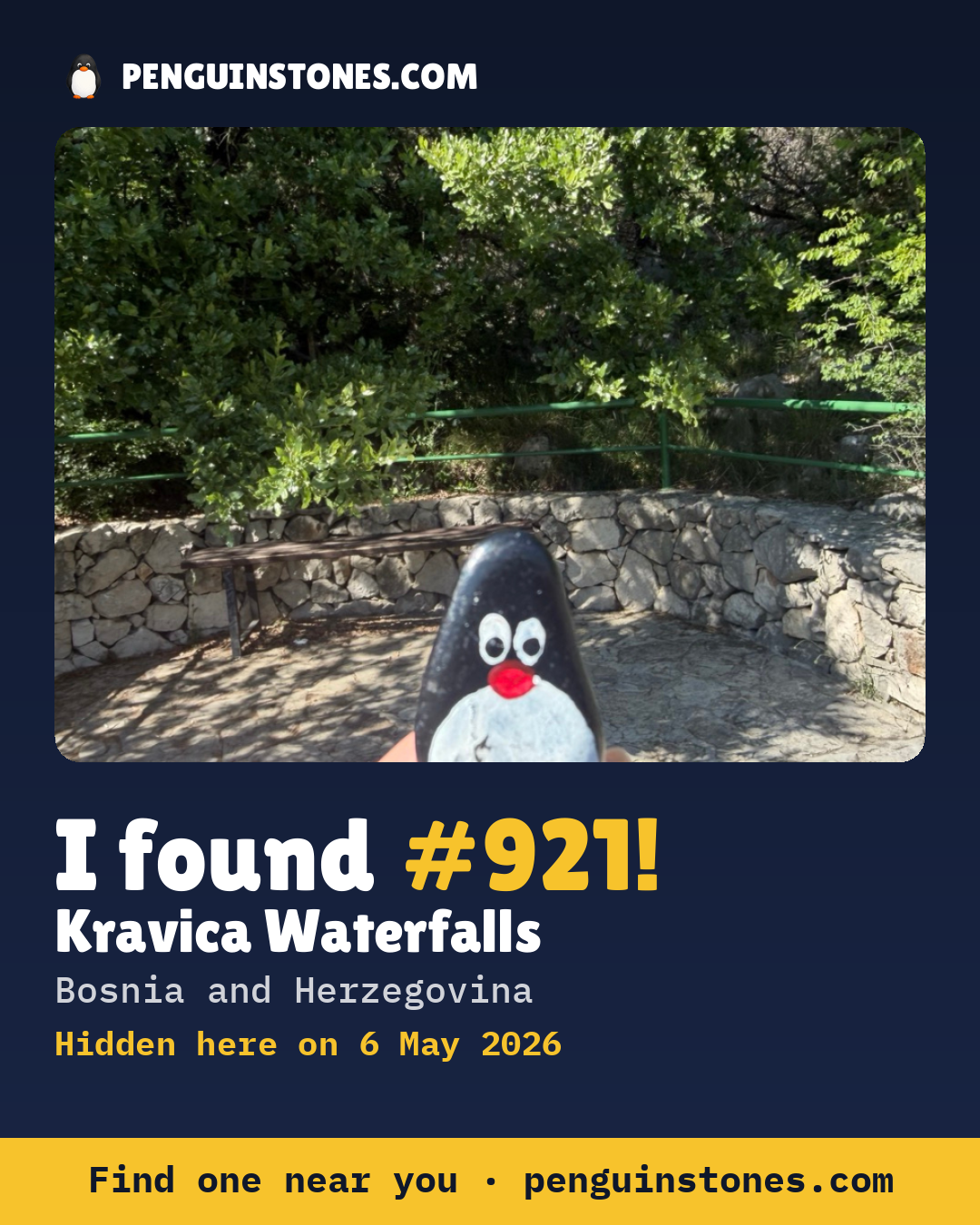 Obrázok s nápisom „I found #921“: fotka kameňa, kde je a ako ďaleko docestoval