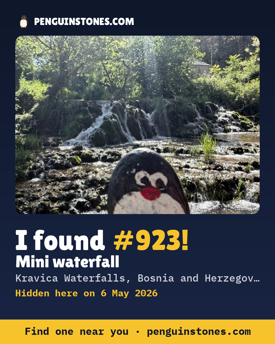 Obrázok s nápisom „I found #923“: fotka kameňa, kde je a ako ďaleko docestoval