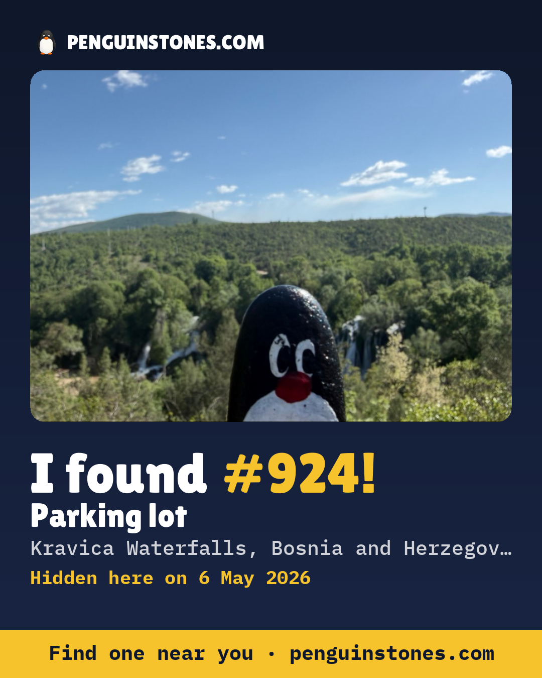 Obrázok s nápisom „I found #924“: fotka kameňa, kde je a ako ďaleko docestoval