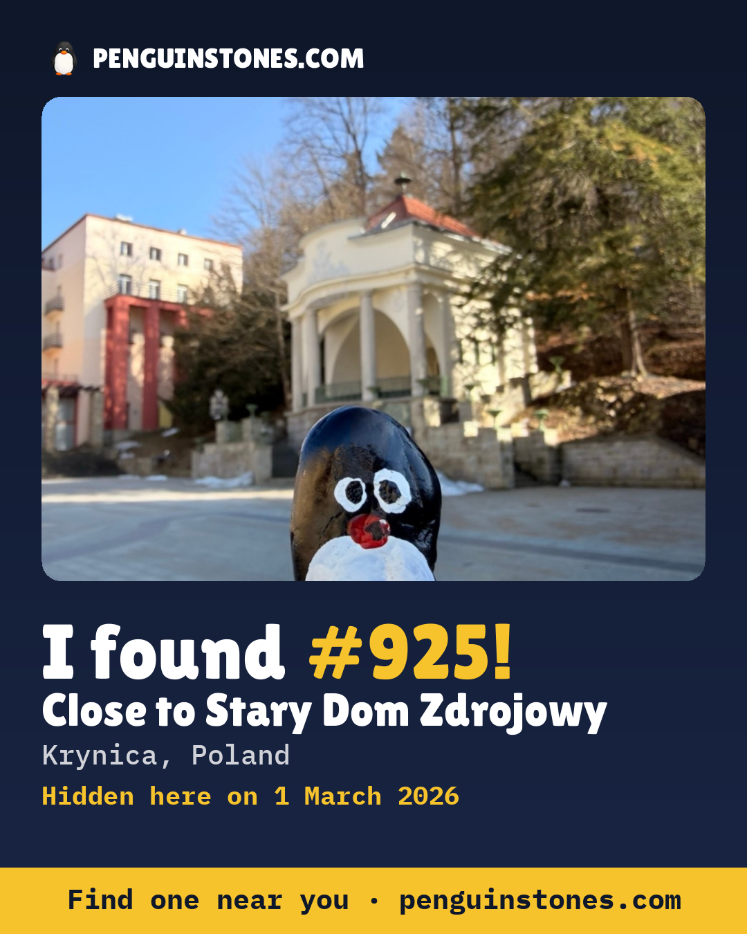 Obrázok s nápisom „I found #925“: fotka kameňa, kde je a ako ďaleko docestoval