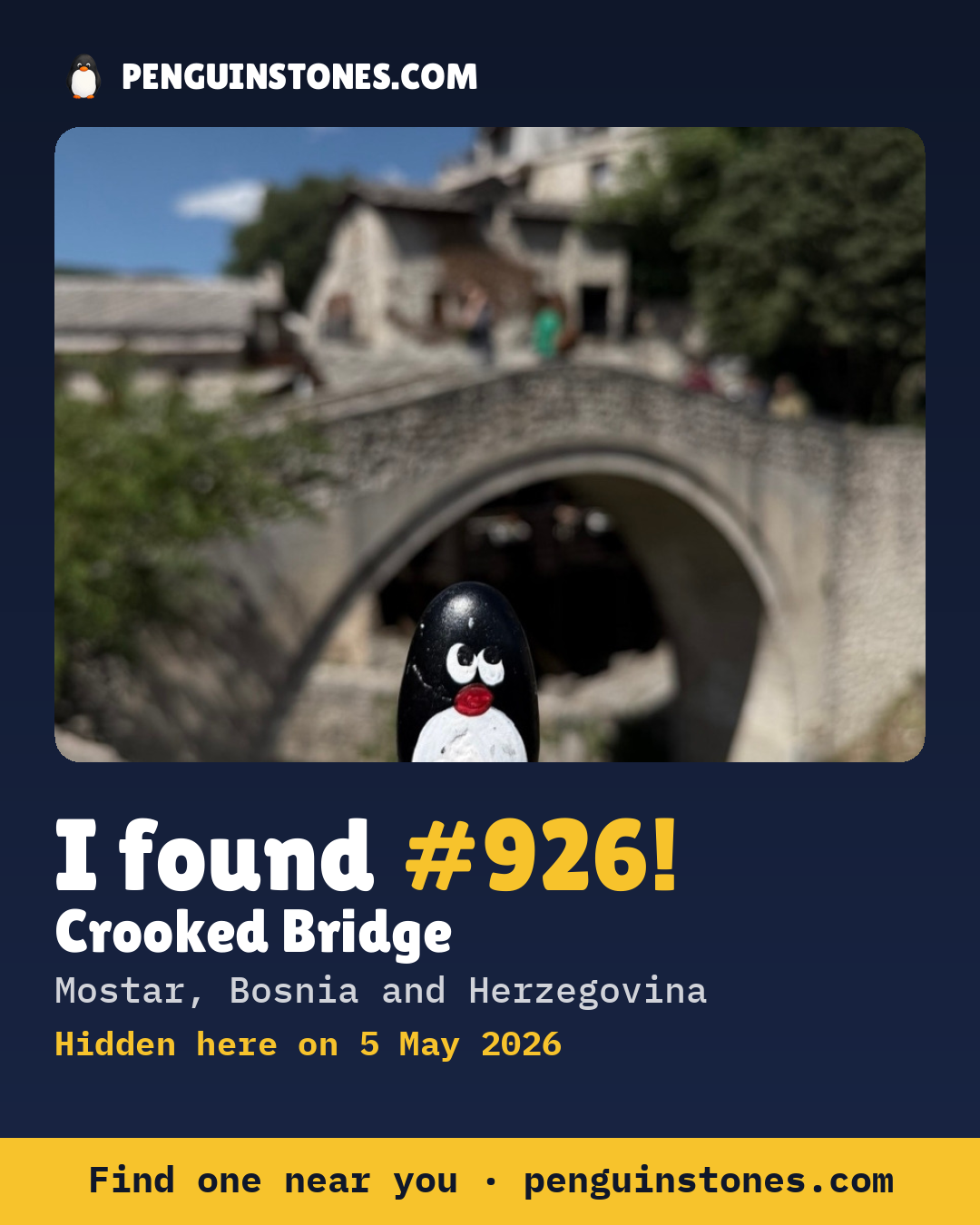 Obrázok s nápisom „I found #926“: fotka kameňa, kde je a ako ďaleko docestoval