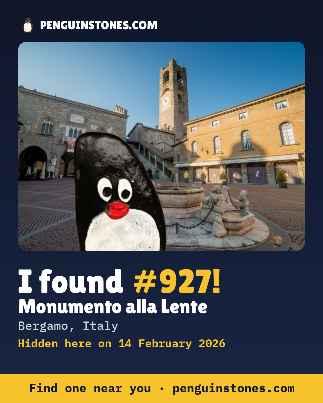 Obrázok s nápisom „I found #927“: fotka kameňa, kde je a ako ďaleko docestoval