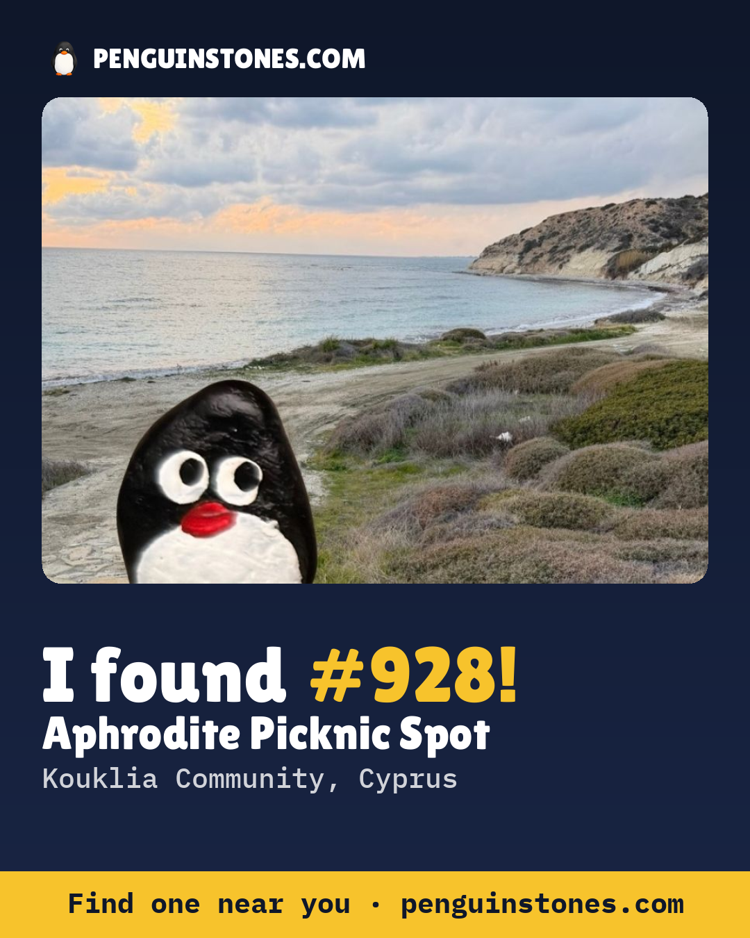 Obrázok s nápisom „I found #928“: fotka kameňa, kde je a ako ďaleko docestoval