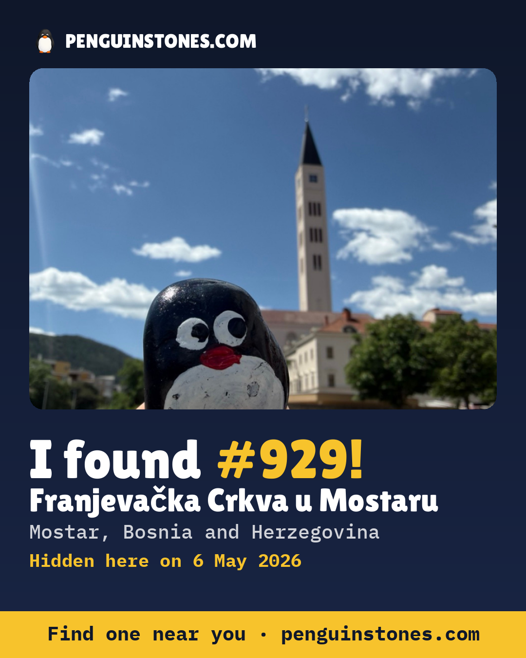 Obrázok s nápisom „I found #929“: fotka kameňa, kde je a ako ďaleko docestoval
