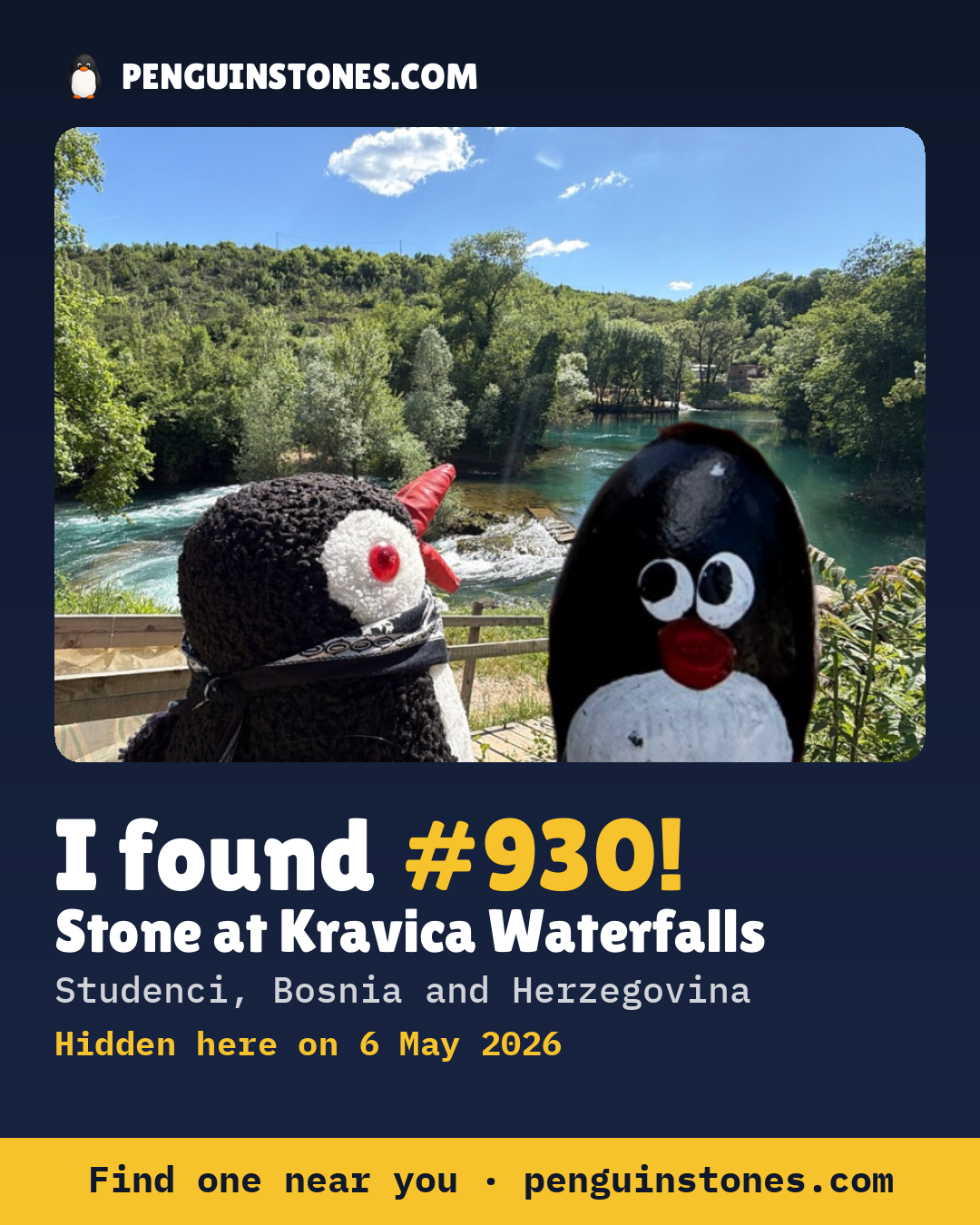 Obrázok s nápisom „I found #930“: fotka kameňa, kde je a ako ďaleko docestoval
