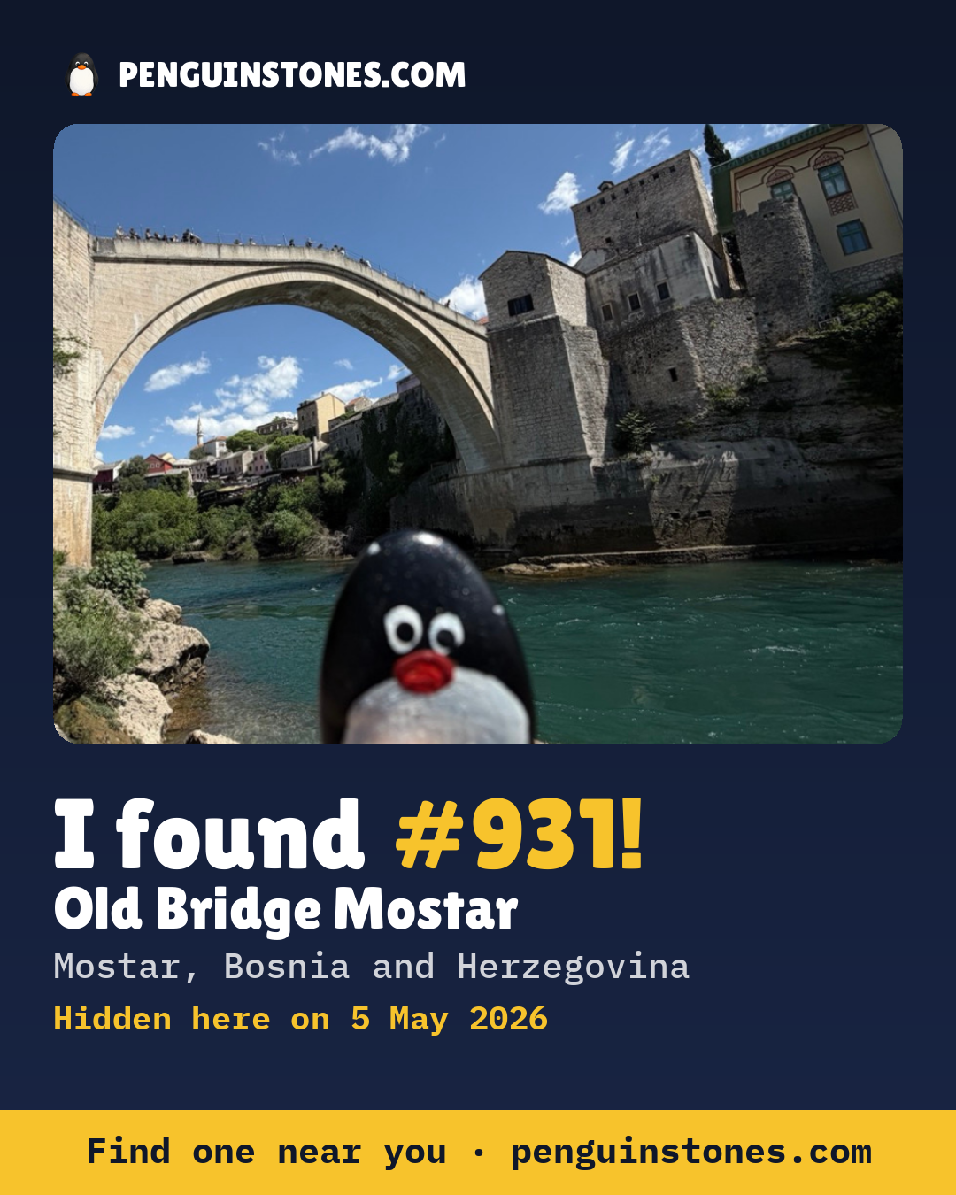Obrázok s nápisom „I found #931“: fotka kameňa, kde je a ako ďaleko docestoval