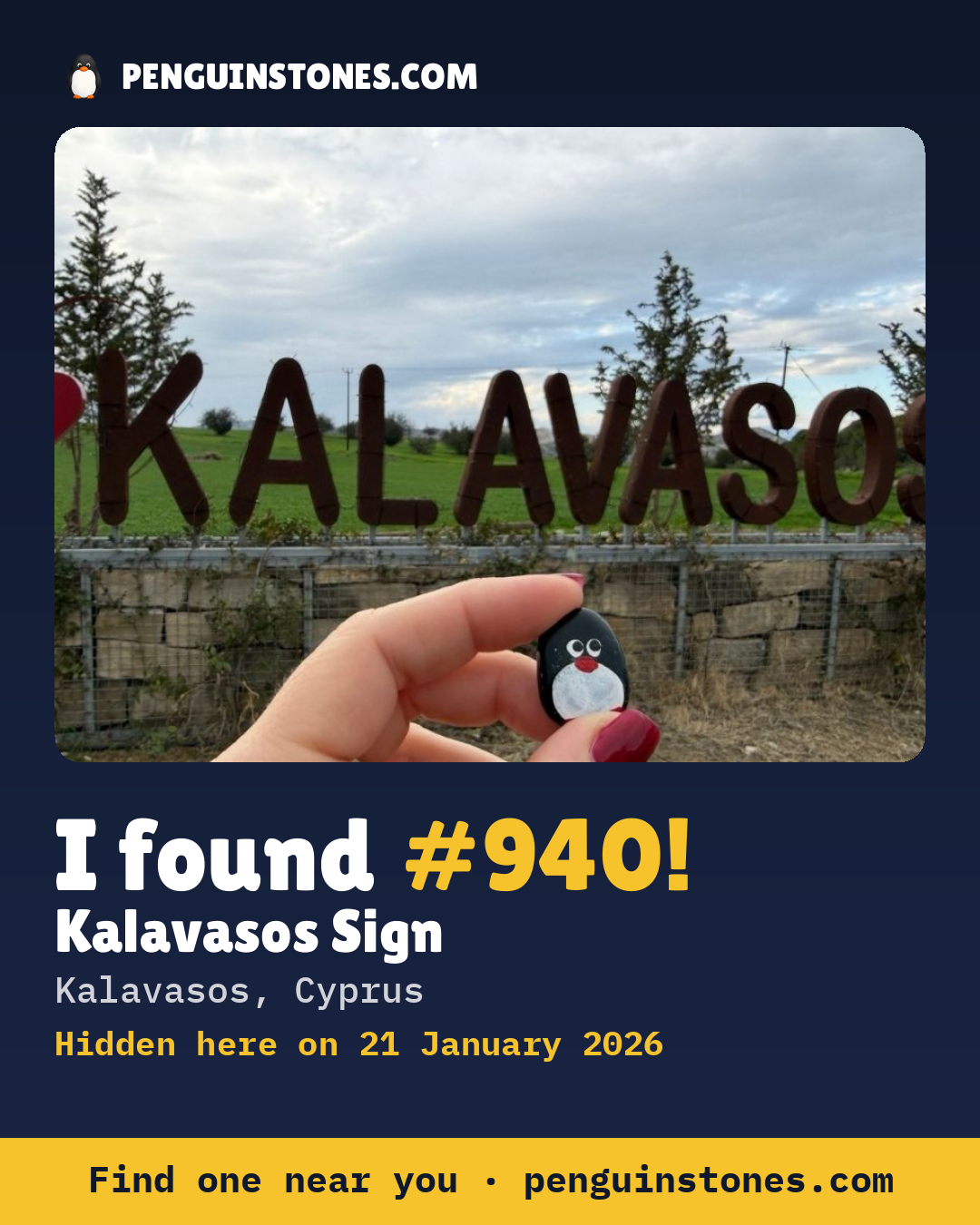Obrázok s nápisom „I found #940“: fotka kameňa, kde je a ako ďaleko docestoval
