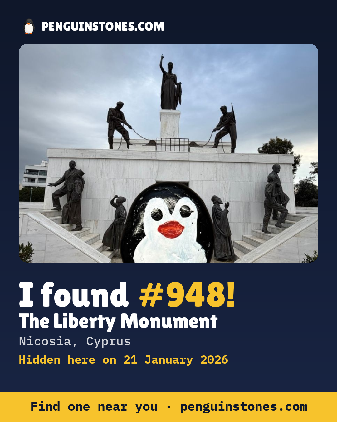 Obrázok s nápisom „I found #948“: fotka kameňa, kde je a ako ďaleko docestoval