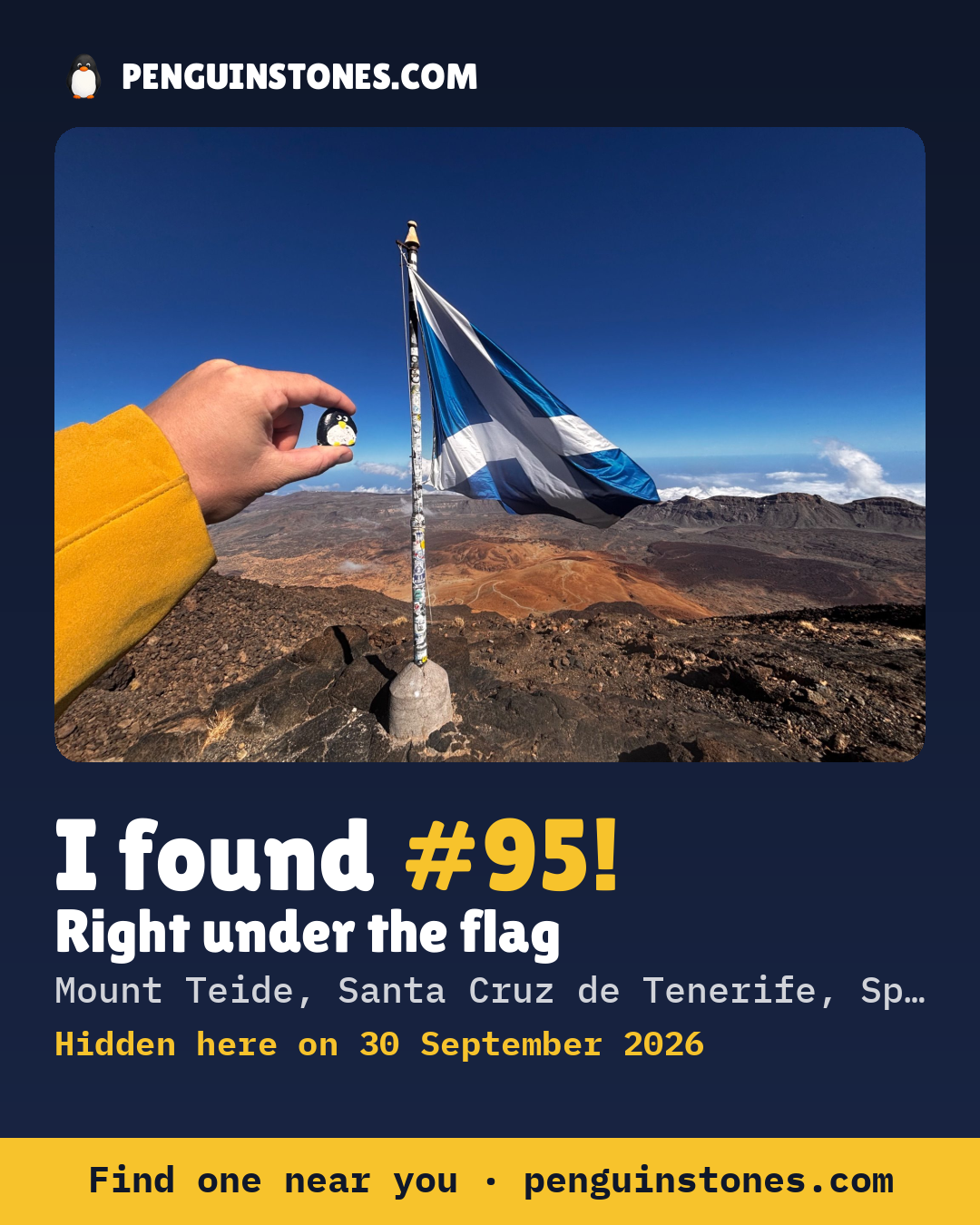 An “I found #95” picture: the stone’s photo, where it is and how far it has travelled