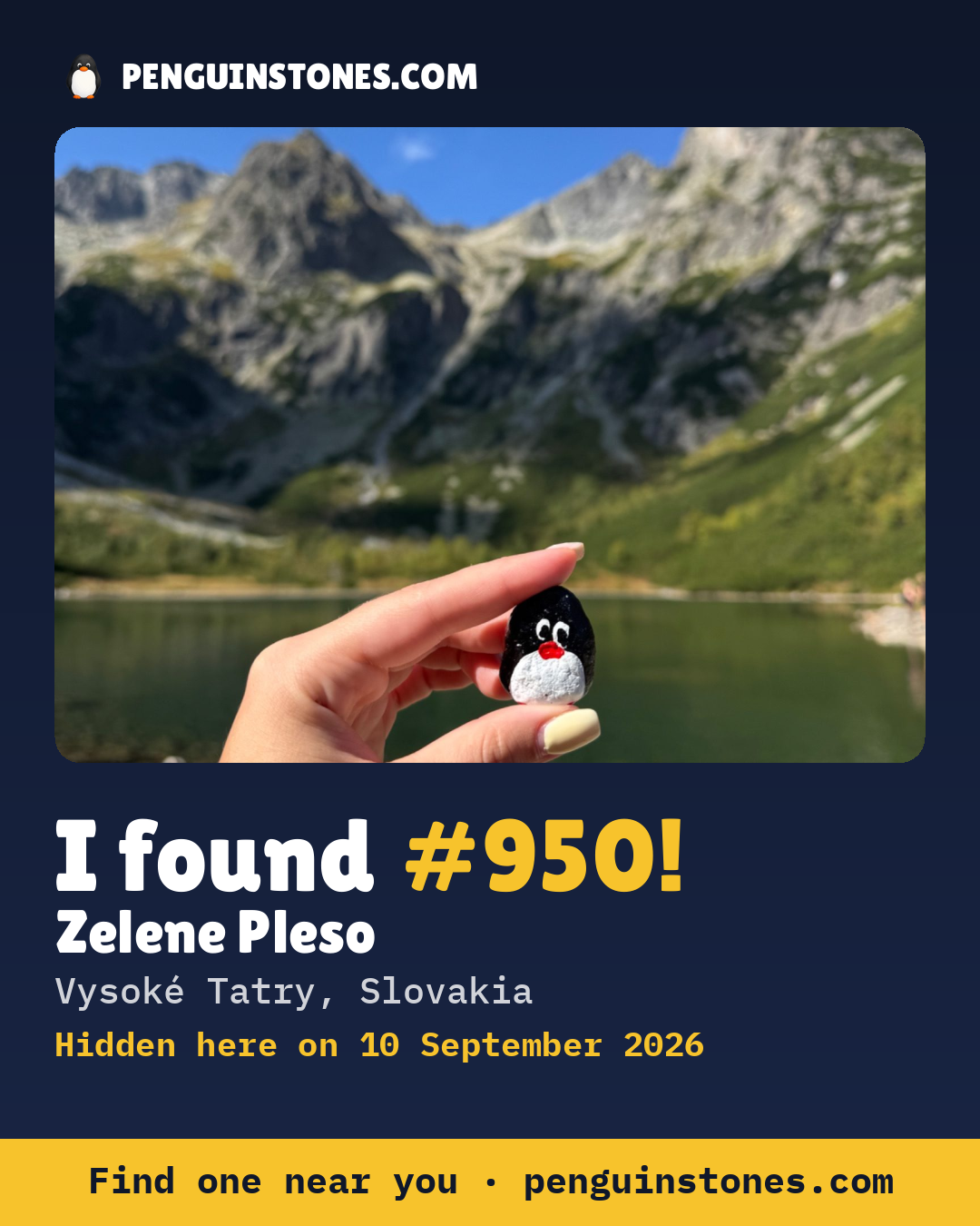 Obrázok s nápisom „I found #950“: fotka kameňa, kde je a ako ďaleko docestoval