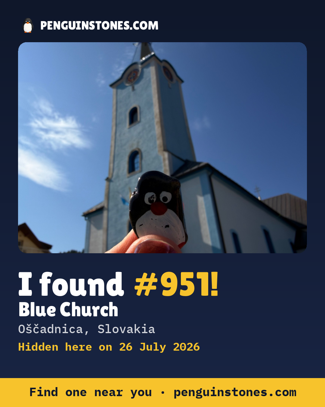 Obrázok s nápisom „I found #951“: fotka kameňa, kde je a ako ďaleko docestoval
