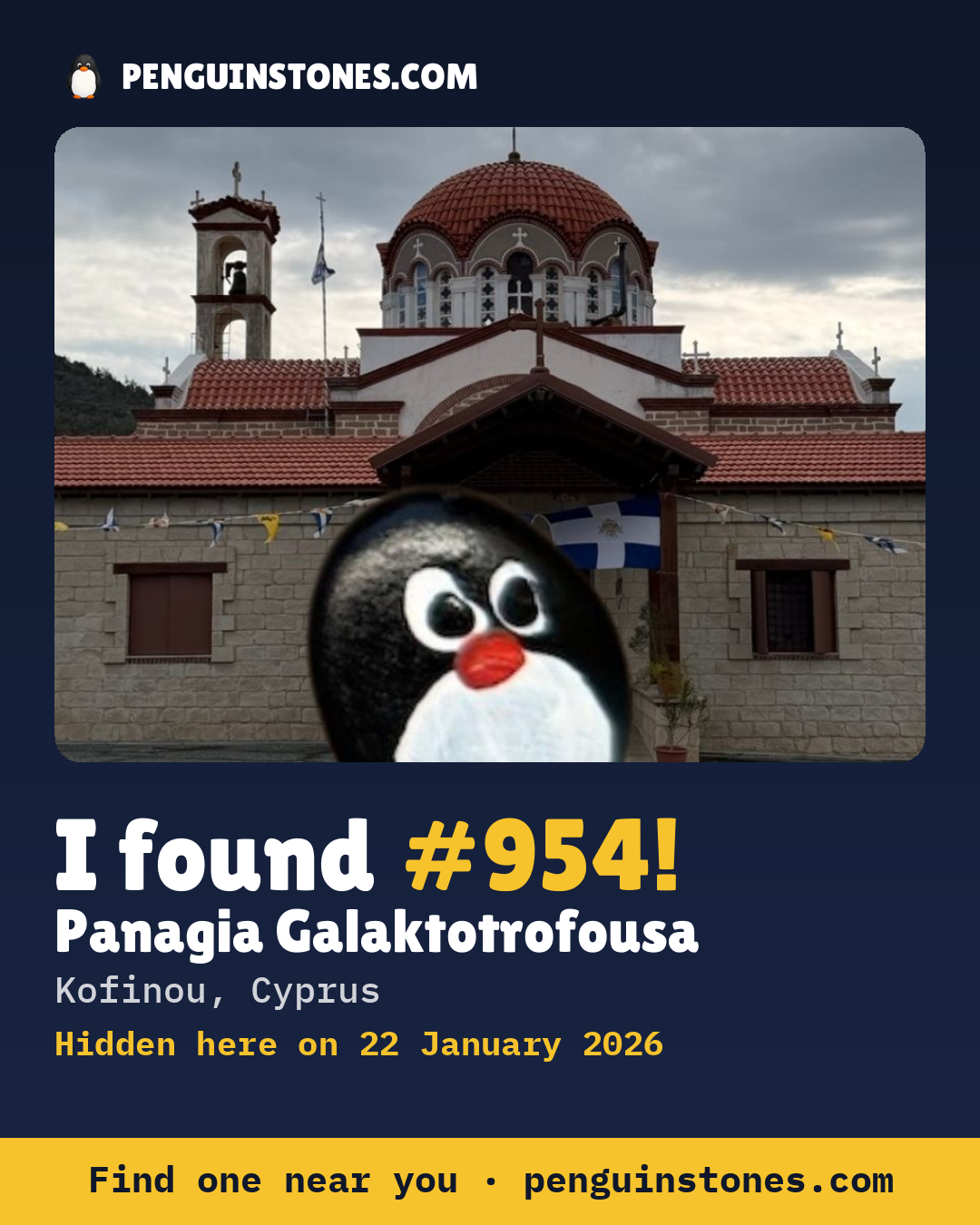 Obrázok s nápisom „I found #954“: fotka kameňa, kde je a ako ďaleko docestoval