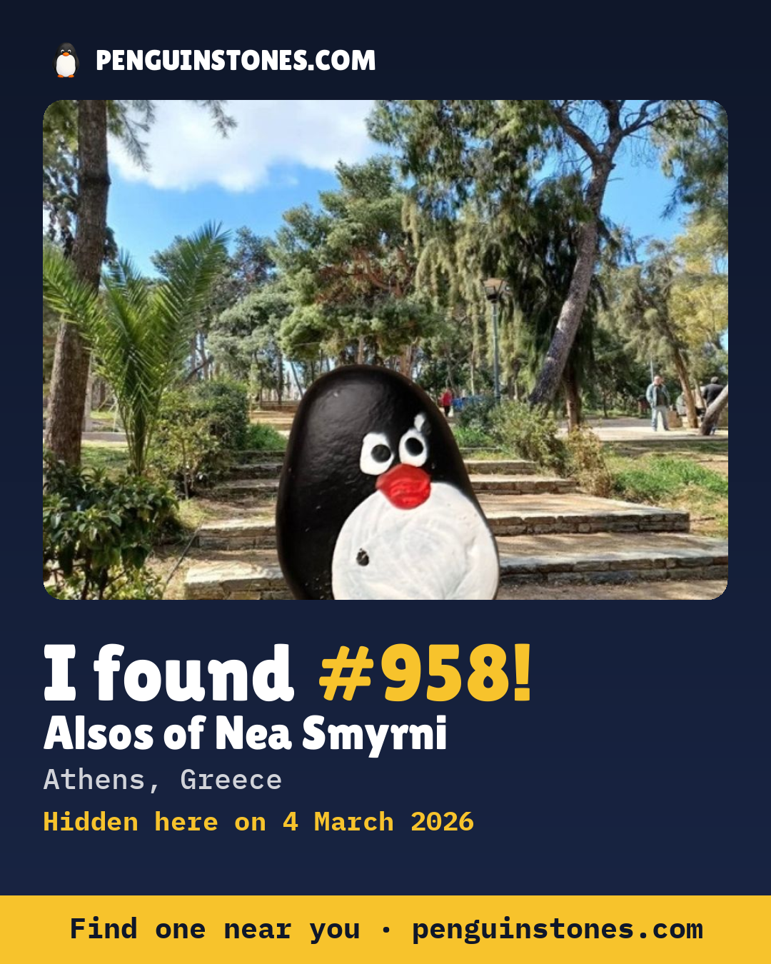 Obrázok s nápisom „I found #958“: fotka kameňa, kde je a ako ďaleko docestoval